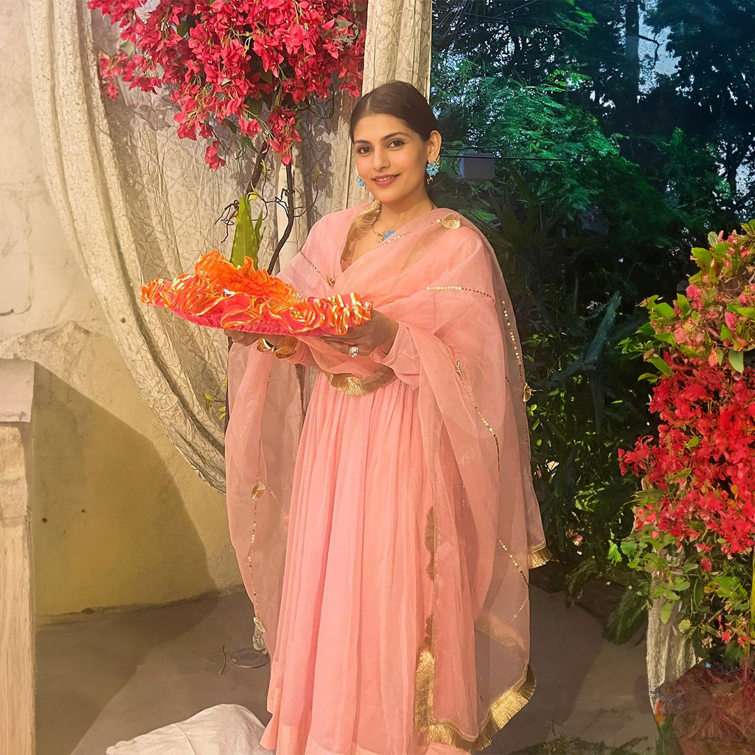 Pink Georgette Bunaai Anarkali Suit