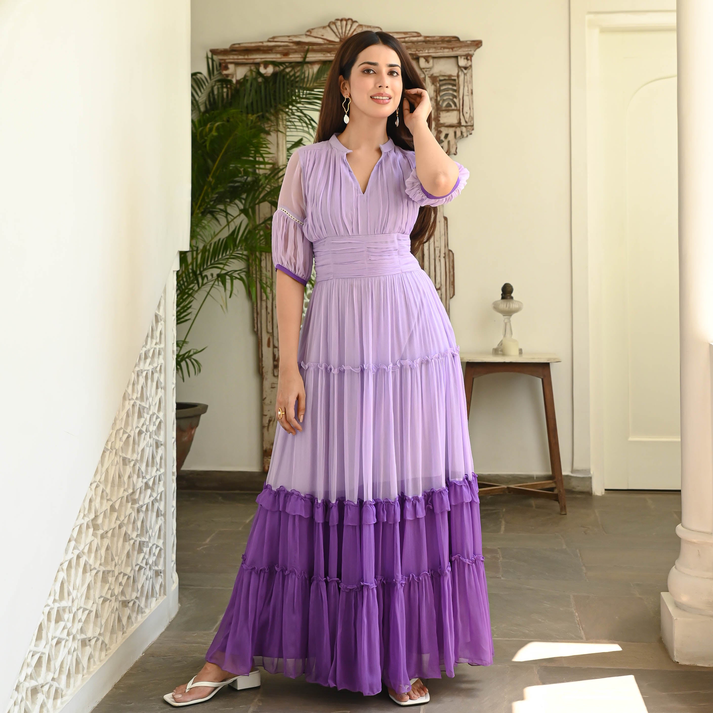 Beautiful Purple Color Heavy Faux Georgette Gown