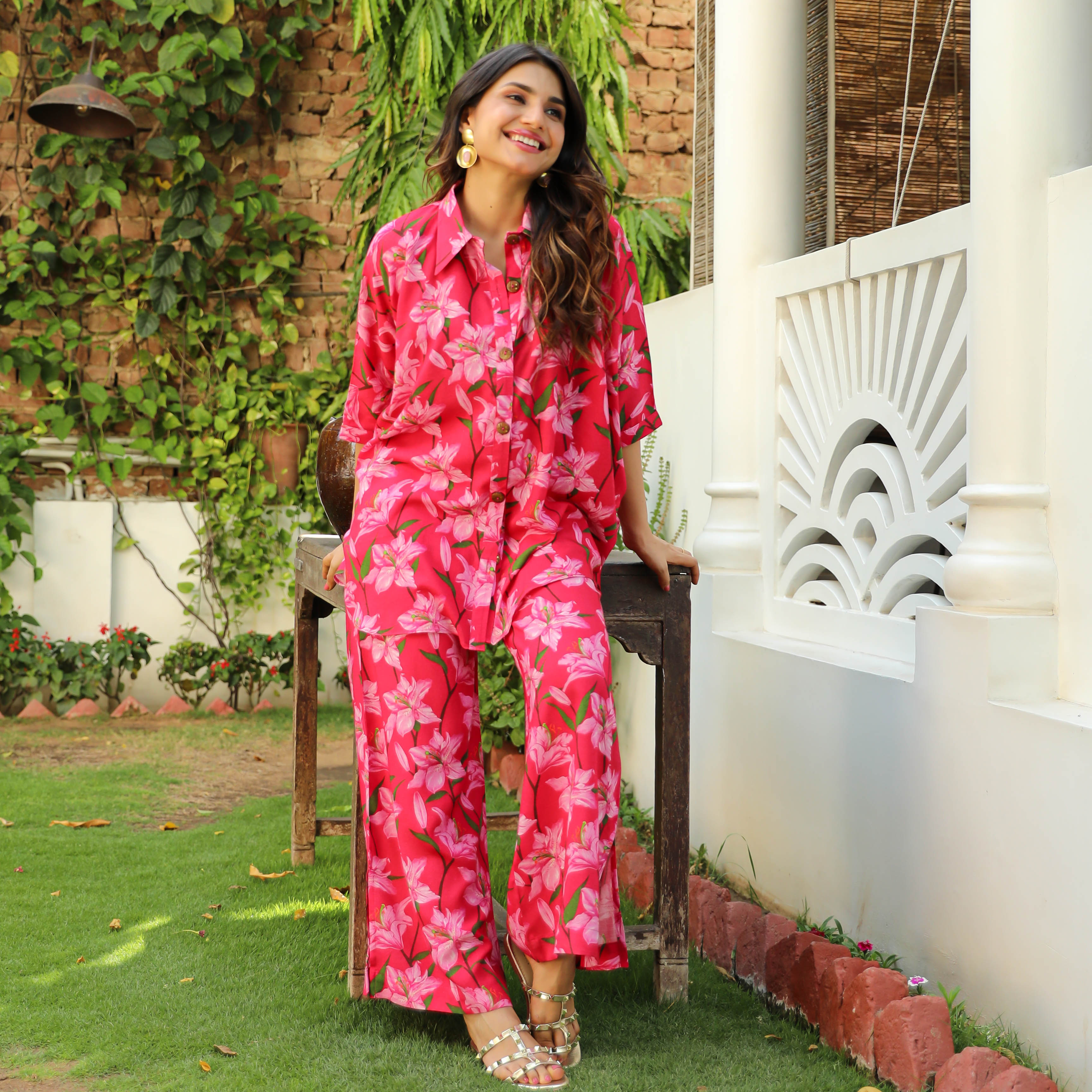 Red Lily Floral Printed Co-ord Set For Women Online