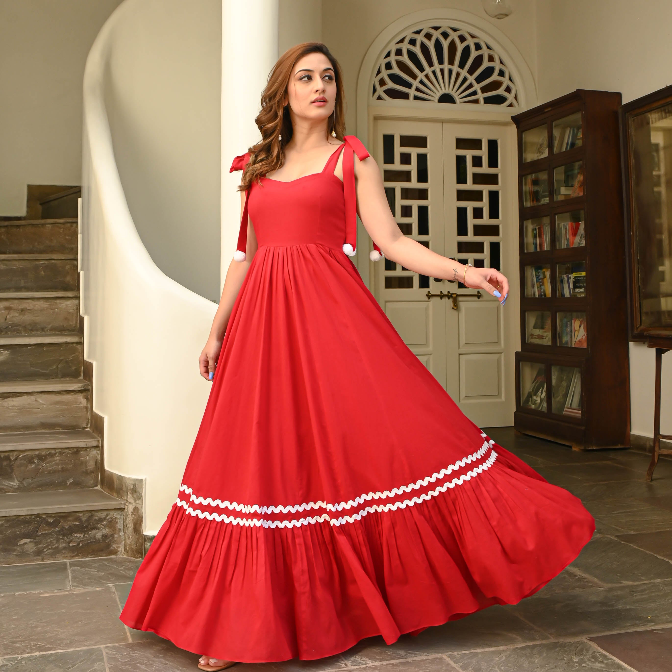 Party Wear Gown for Wedding Indian Dress in Tart Red