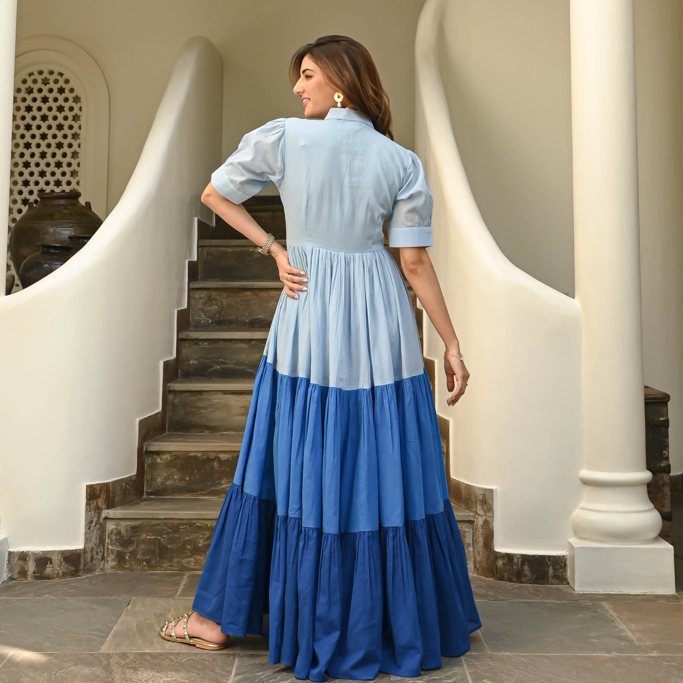 Sky Blue Net Designer Gown | Gowns, Bridal dress fashion, Designer gowns