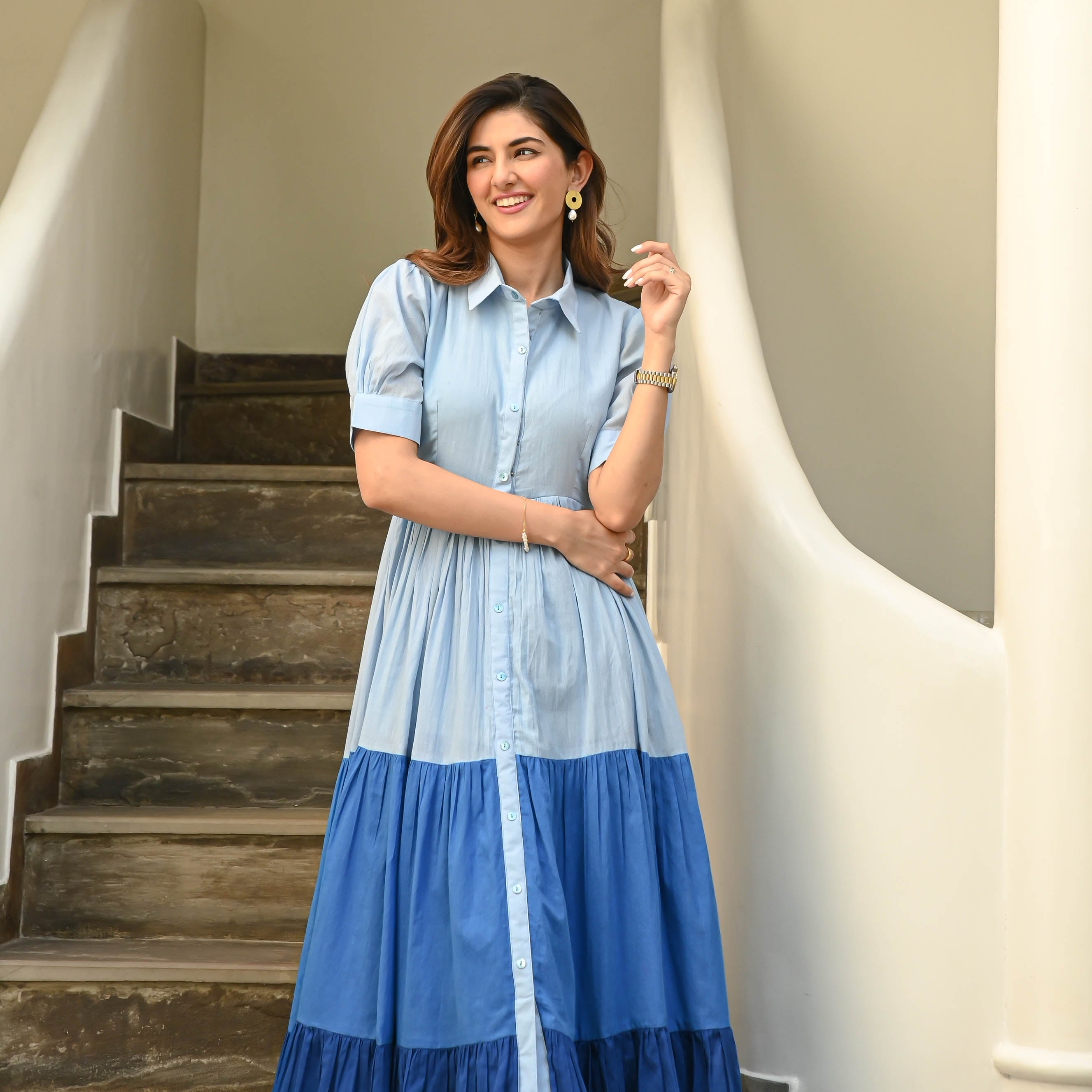 Light To Dark Blue Designer Cotton Dress For Women Online