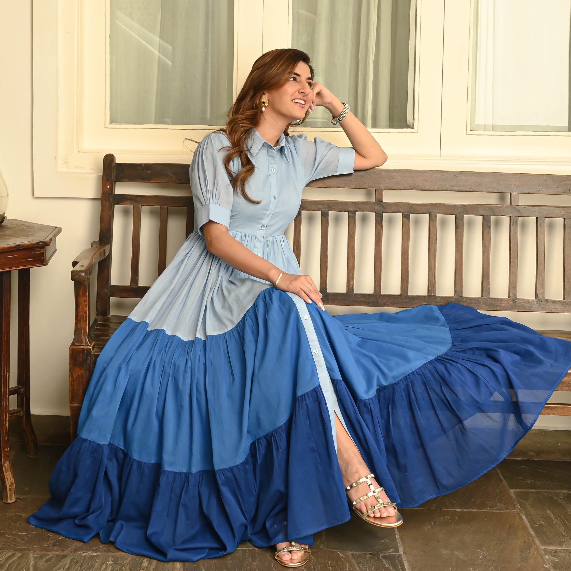 Light To Dark Blue Designer Cotton Dress For Women Online