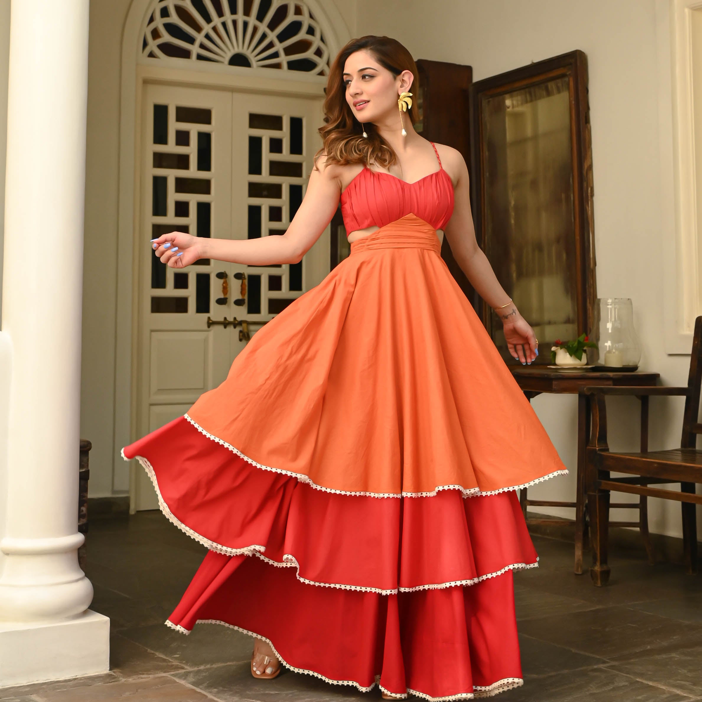 tier dress, cotton dress for women, two shades dress, 