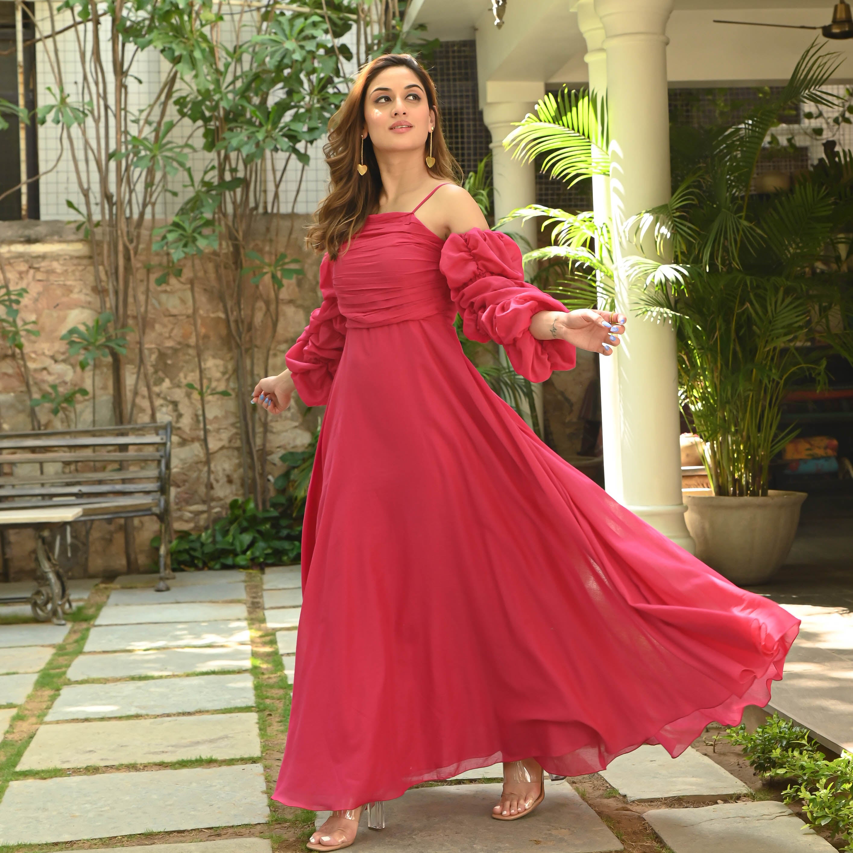 Pink Off Shoulder Cotton Dress for Women Online