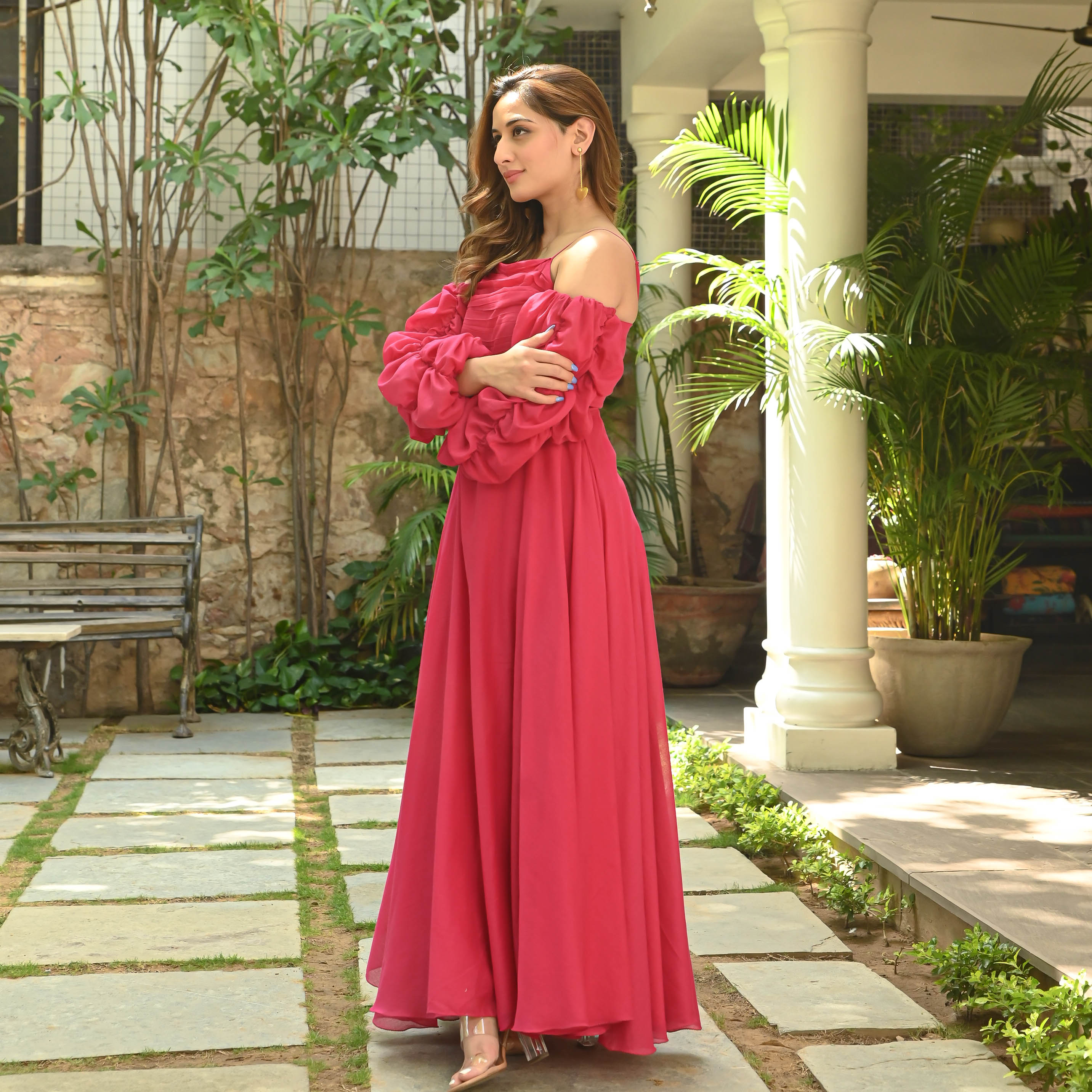 Pink Off Shoulder Cotton Dress for Women Online