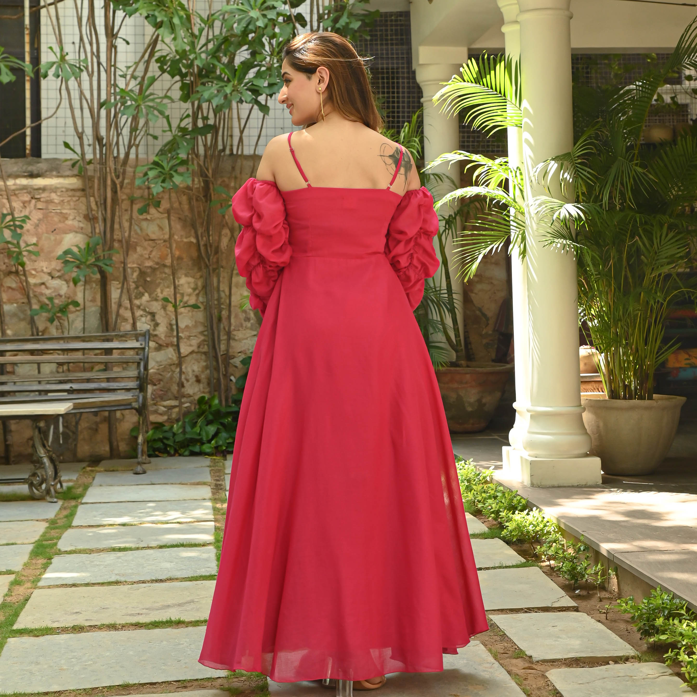 Pink Off Shoulder Cotton Dress for Women Online