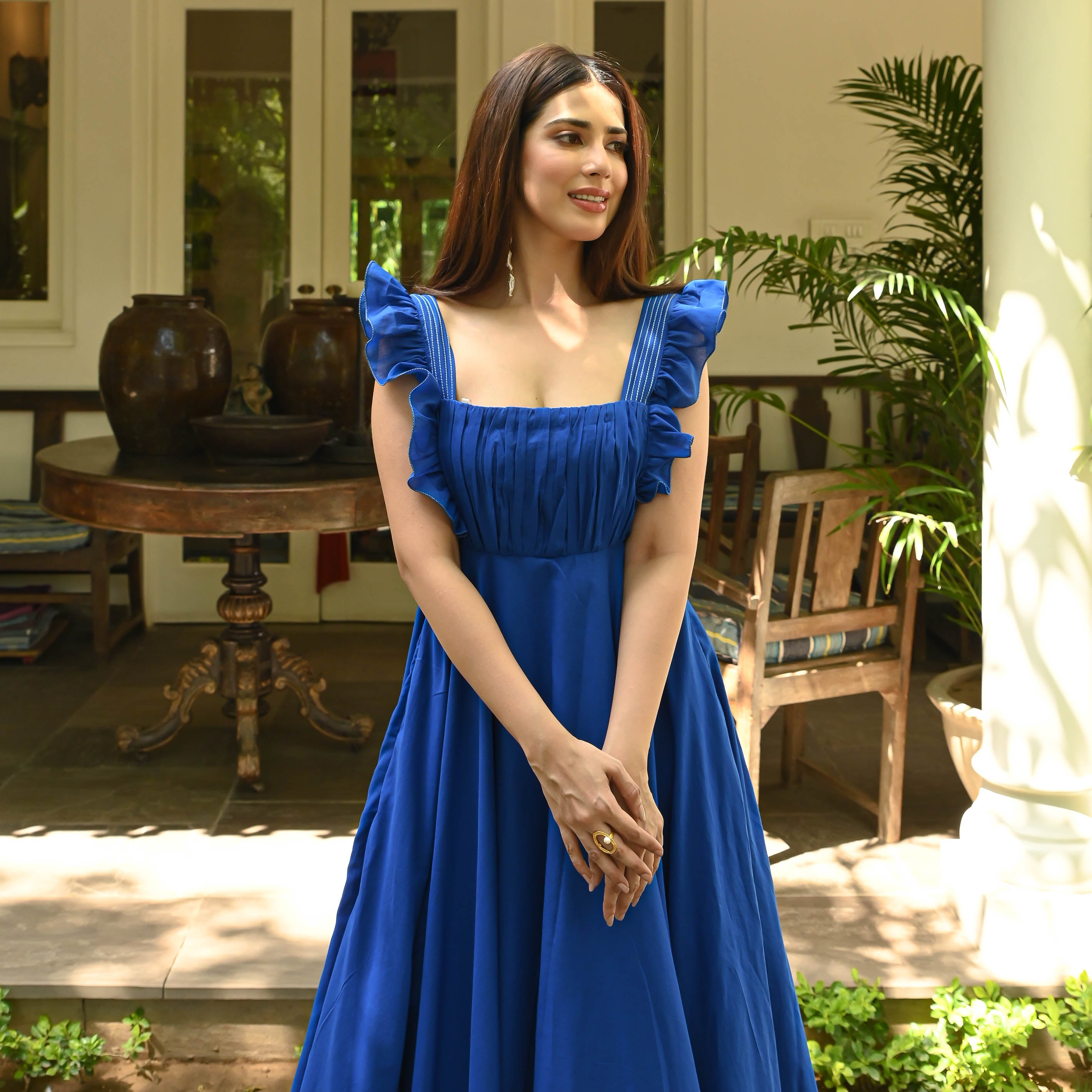 Blue Cotton Tier Dress for Women Online