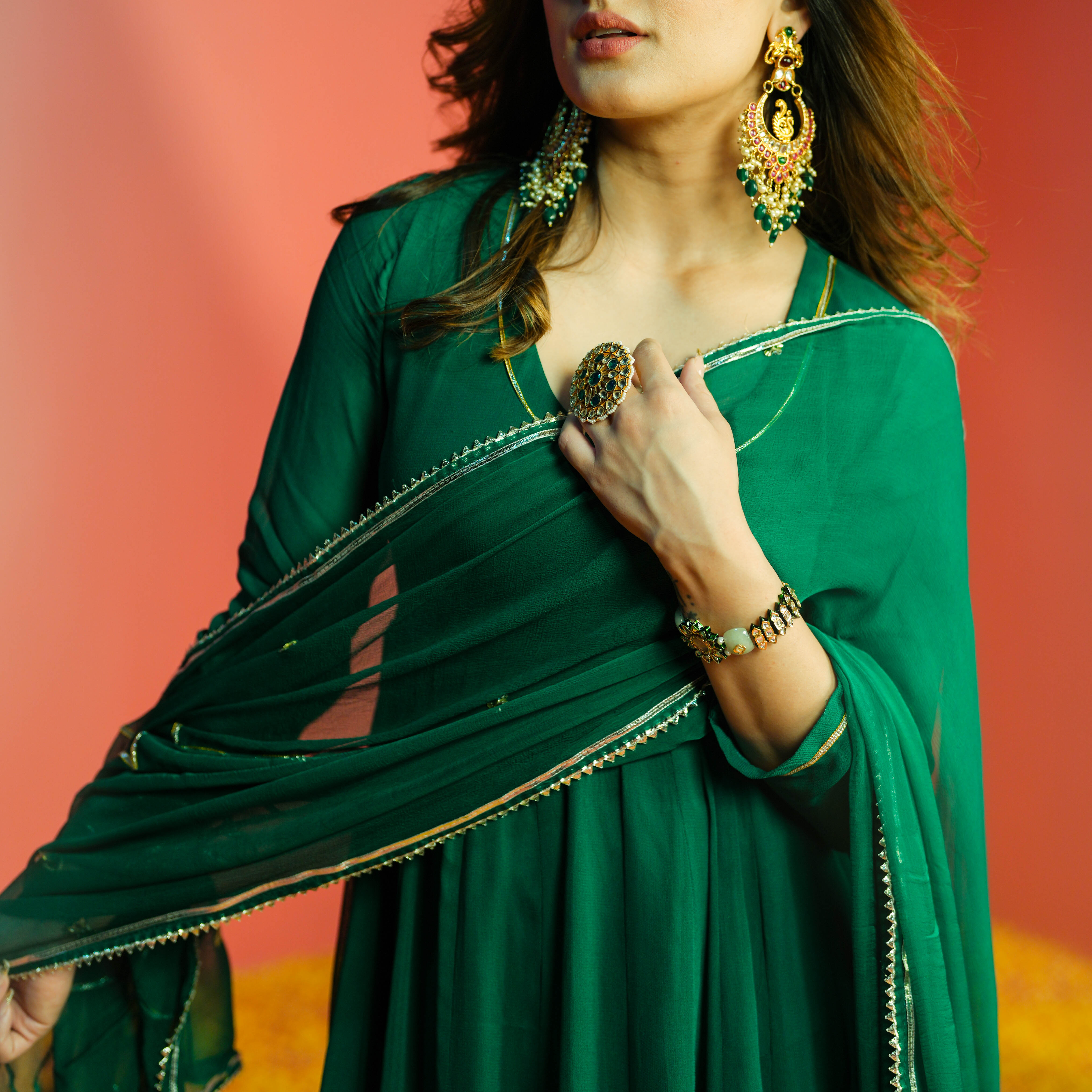Emerald Green Georgette Anarkali Suit Set For Women Online