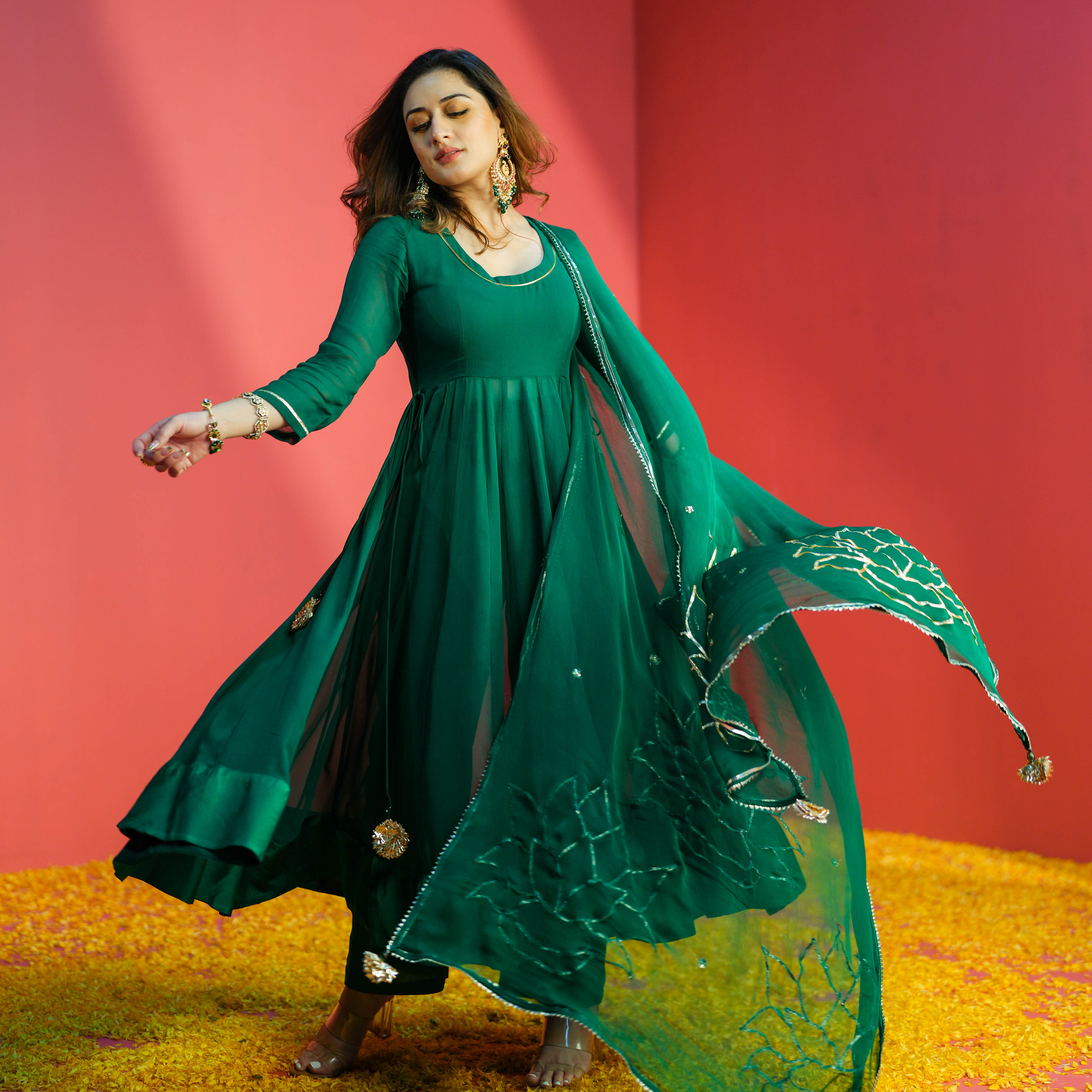 Emerald Green Georgette Anarkali Suit Set For Women Online