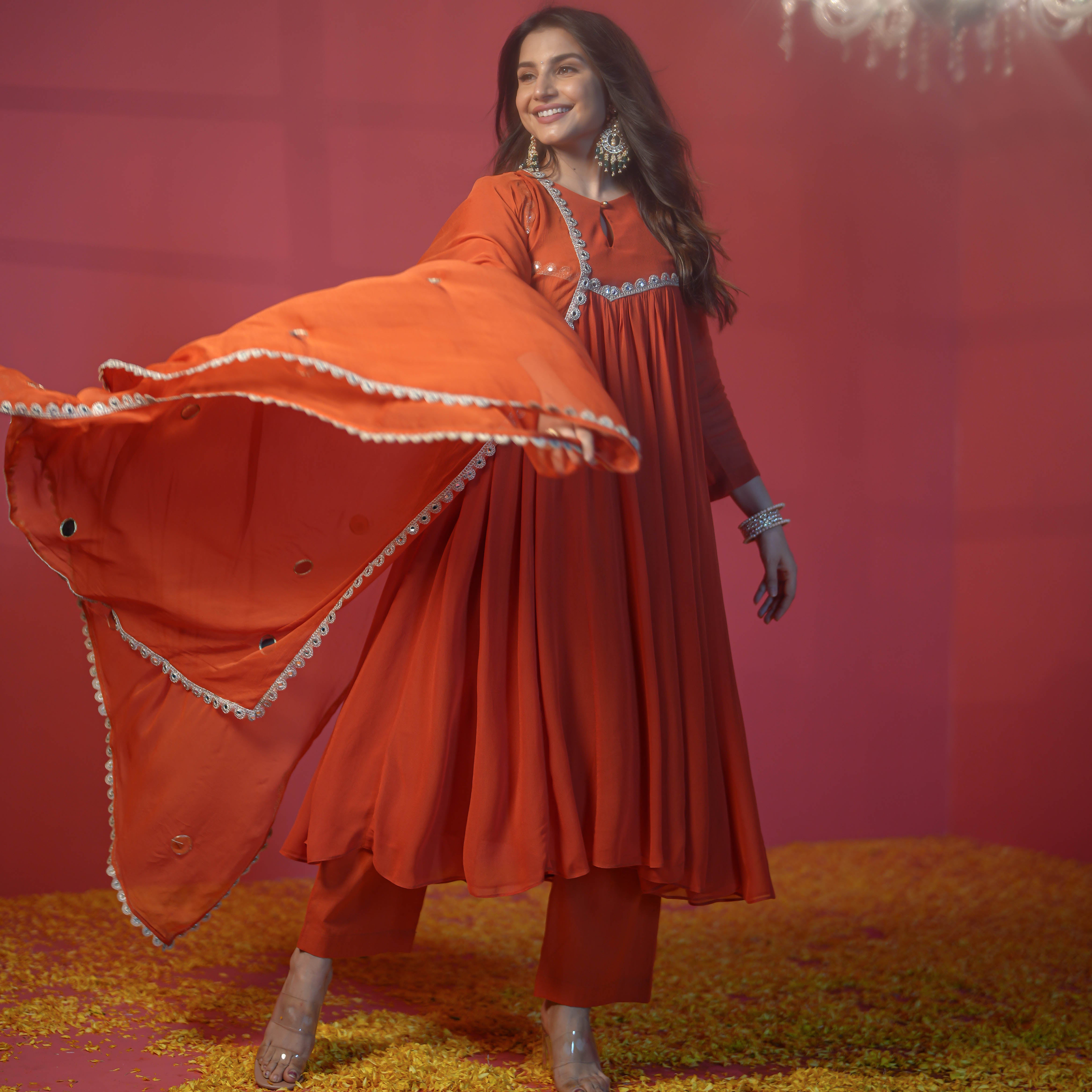 Terracotta Orange Georgette Anarkali Suit Set For Women Online