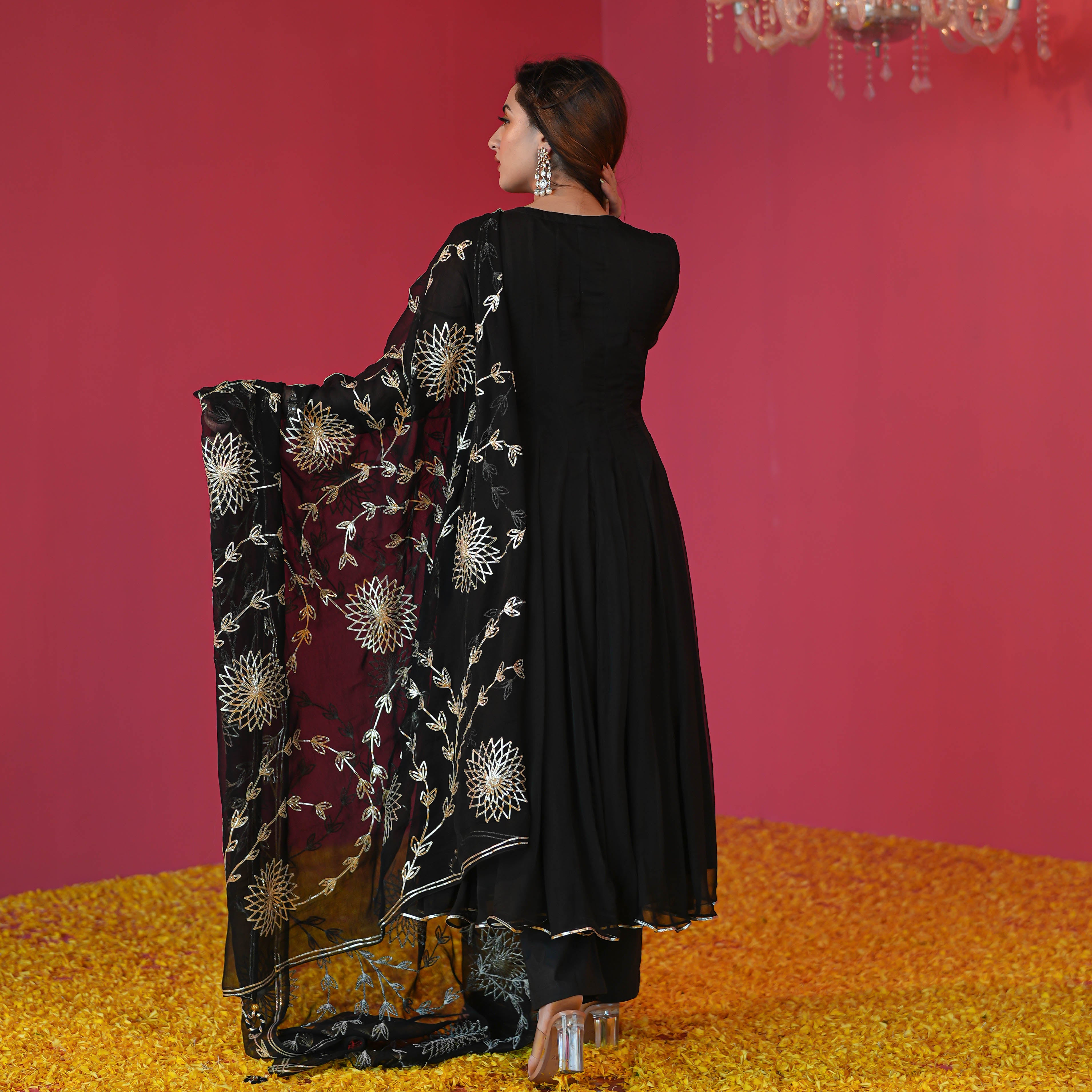 Black Chiffon Suit Set for Women Online
