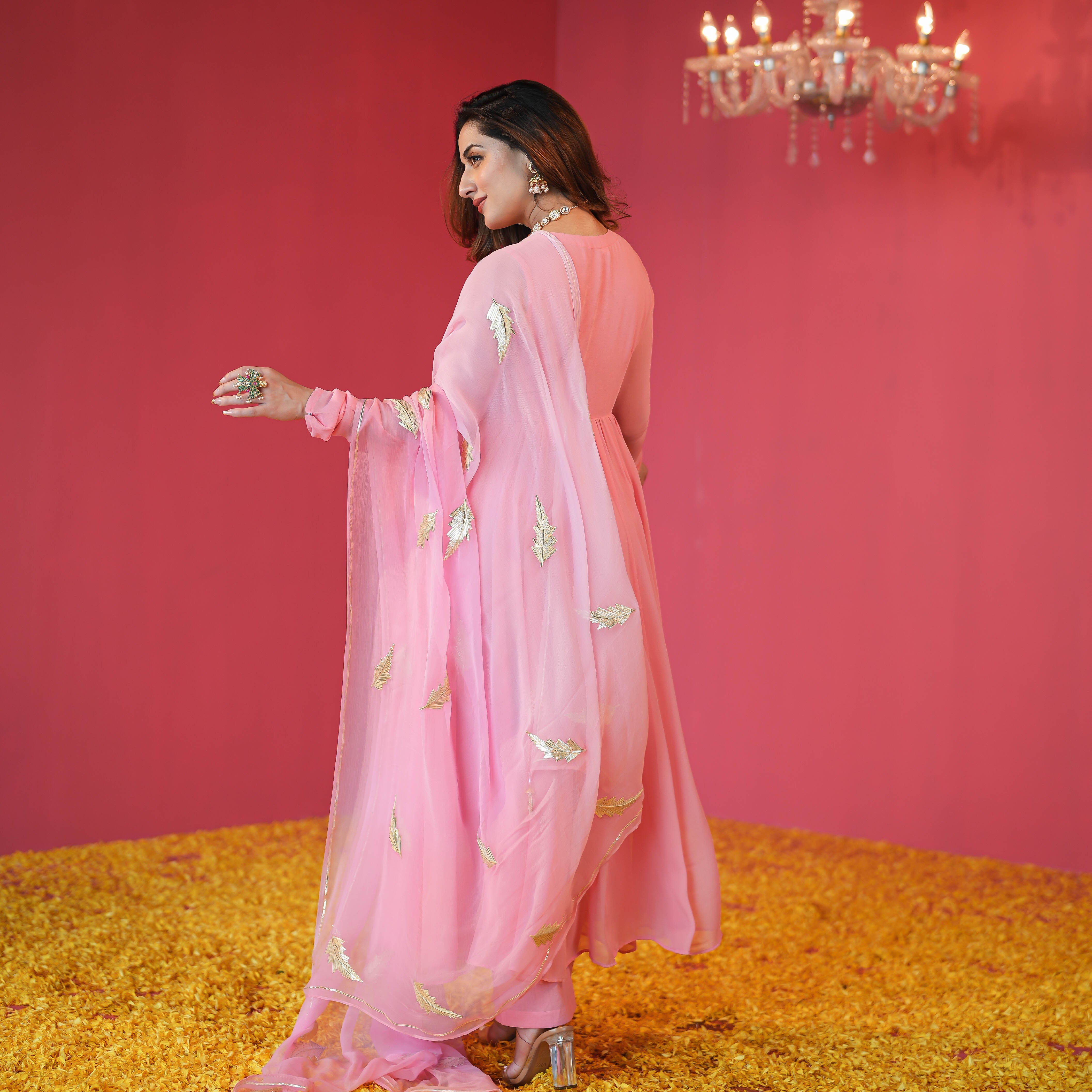 Pink Gota Work Georgette Ananrkali for Women Online