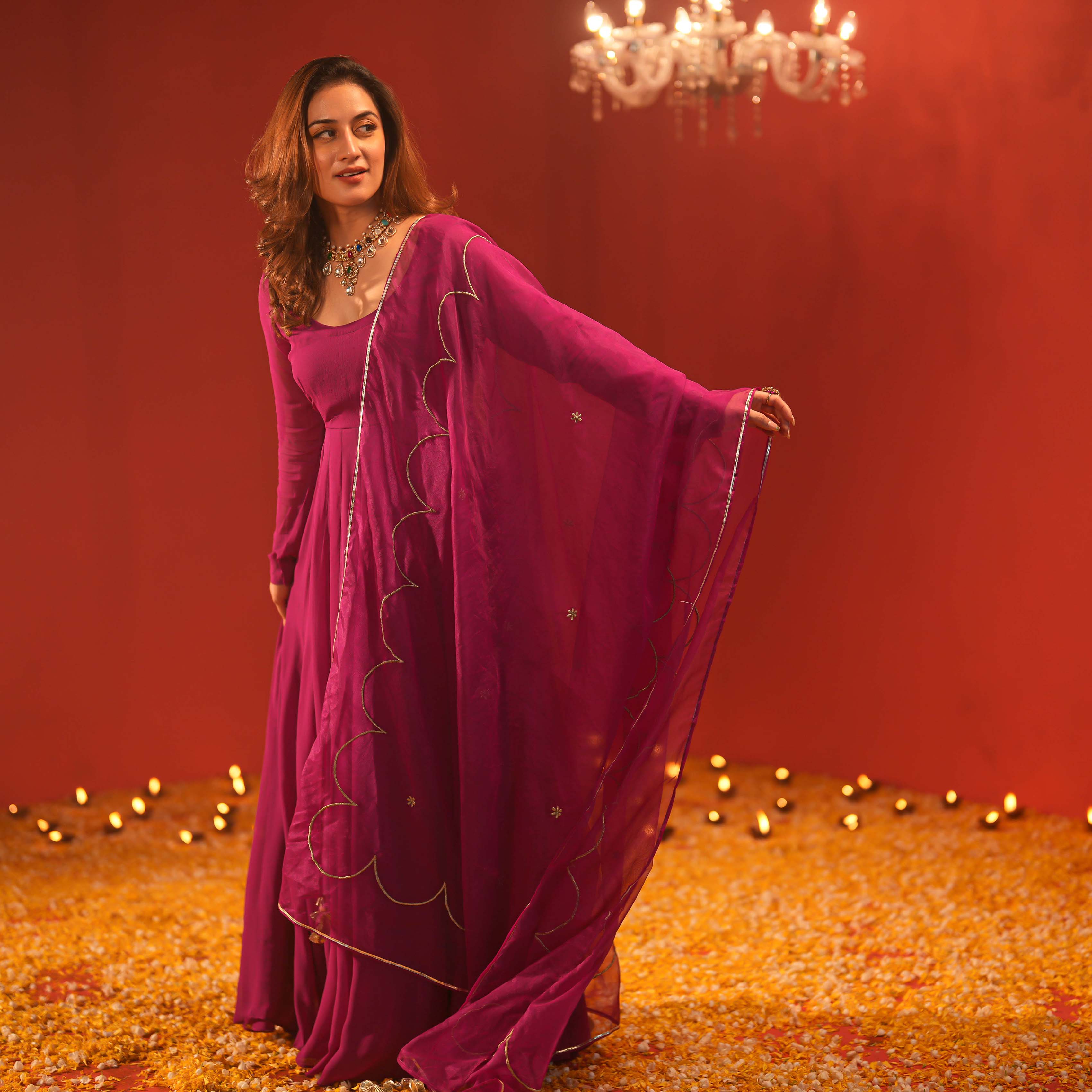 Violet Dress with Dupatta for Women Online