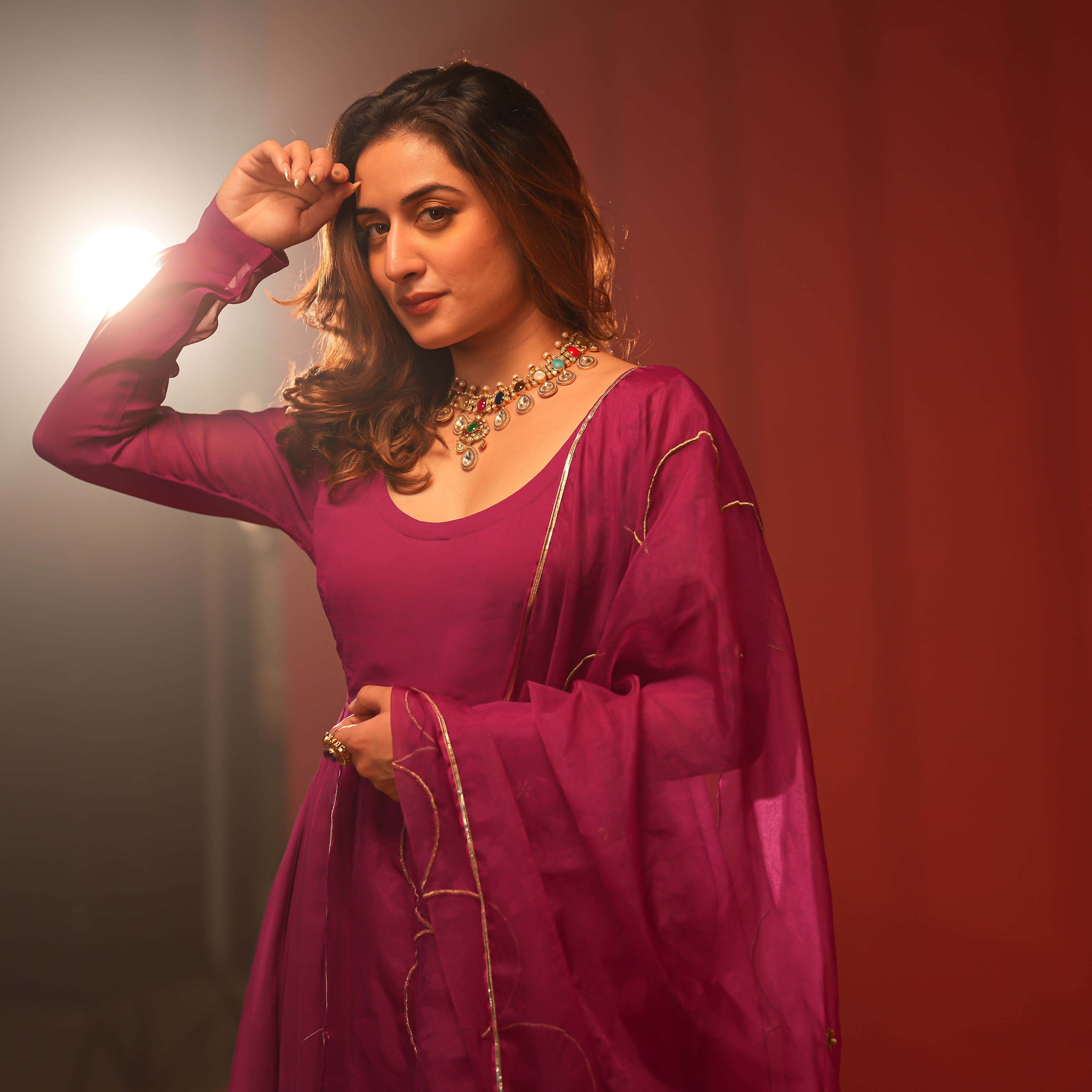 Purple Full Sleeve Georgette Designer Suit Set For Women Online