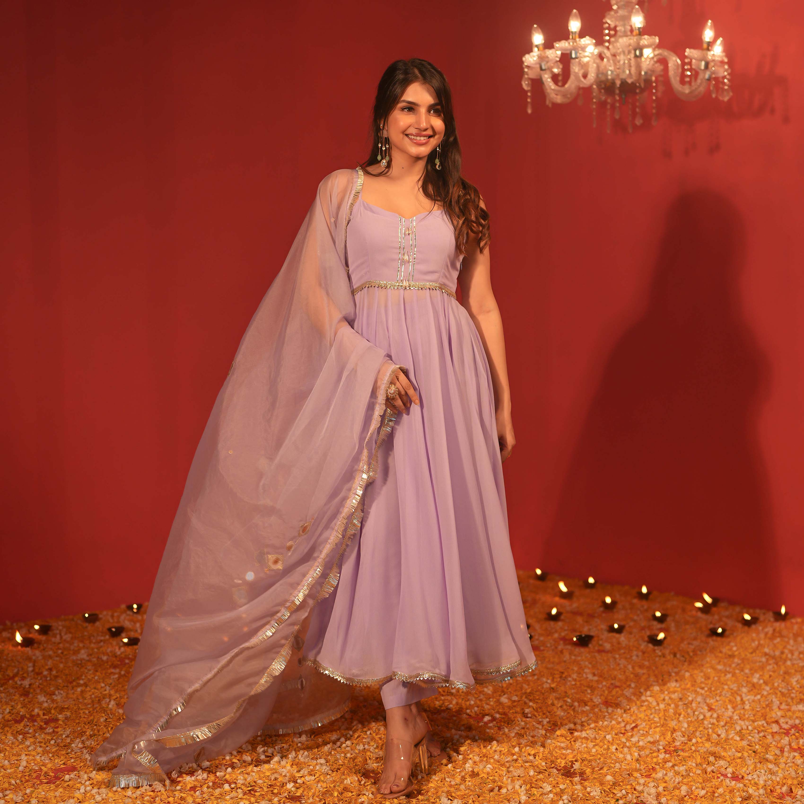 Lilac Georgette Suit with Organza Dupatta
