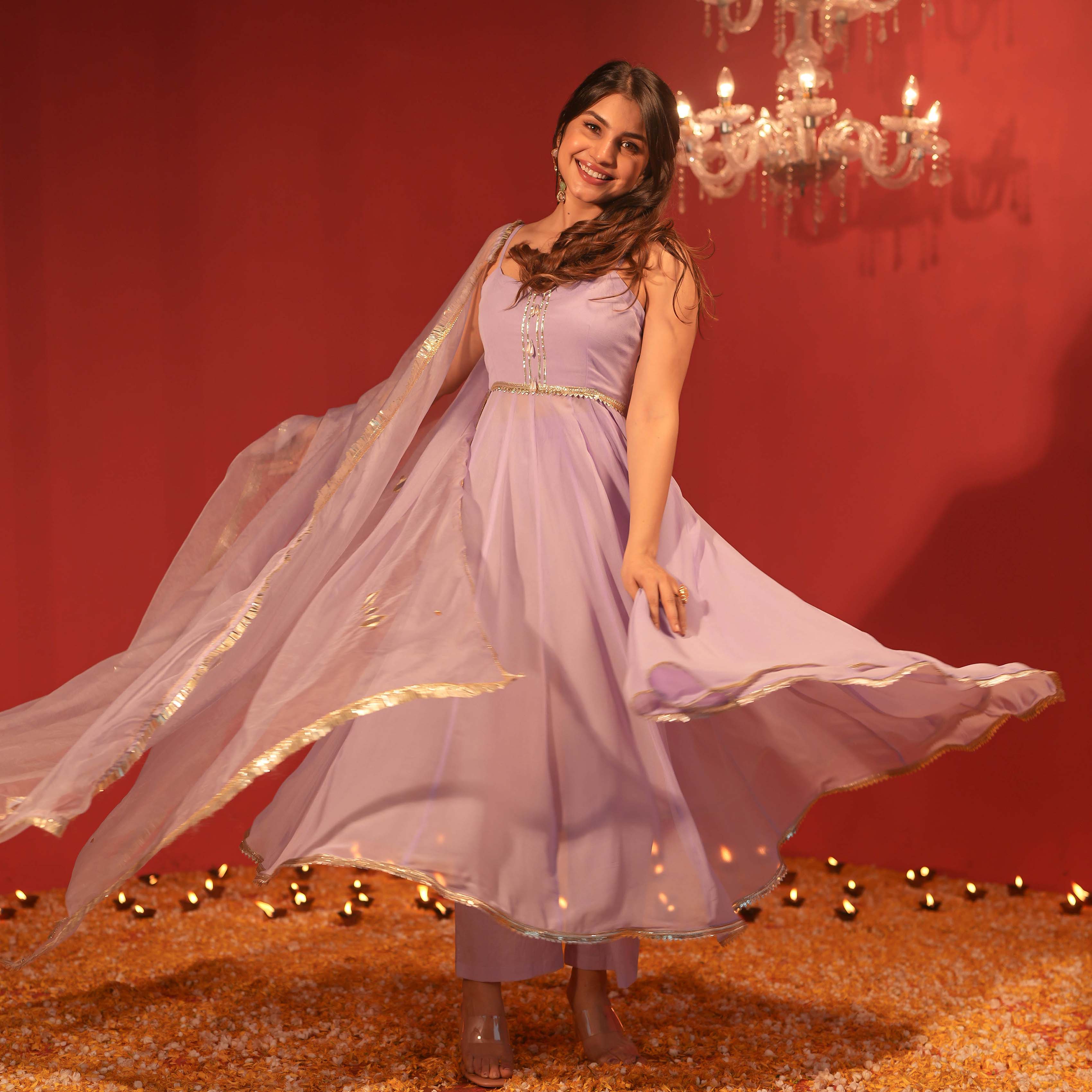 Lilac Georgette Designer Suit With Organza Dupatta For Women Online