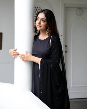 Black Chiffon Sequin Suit Set