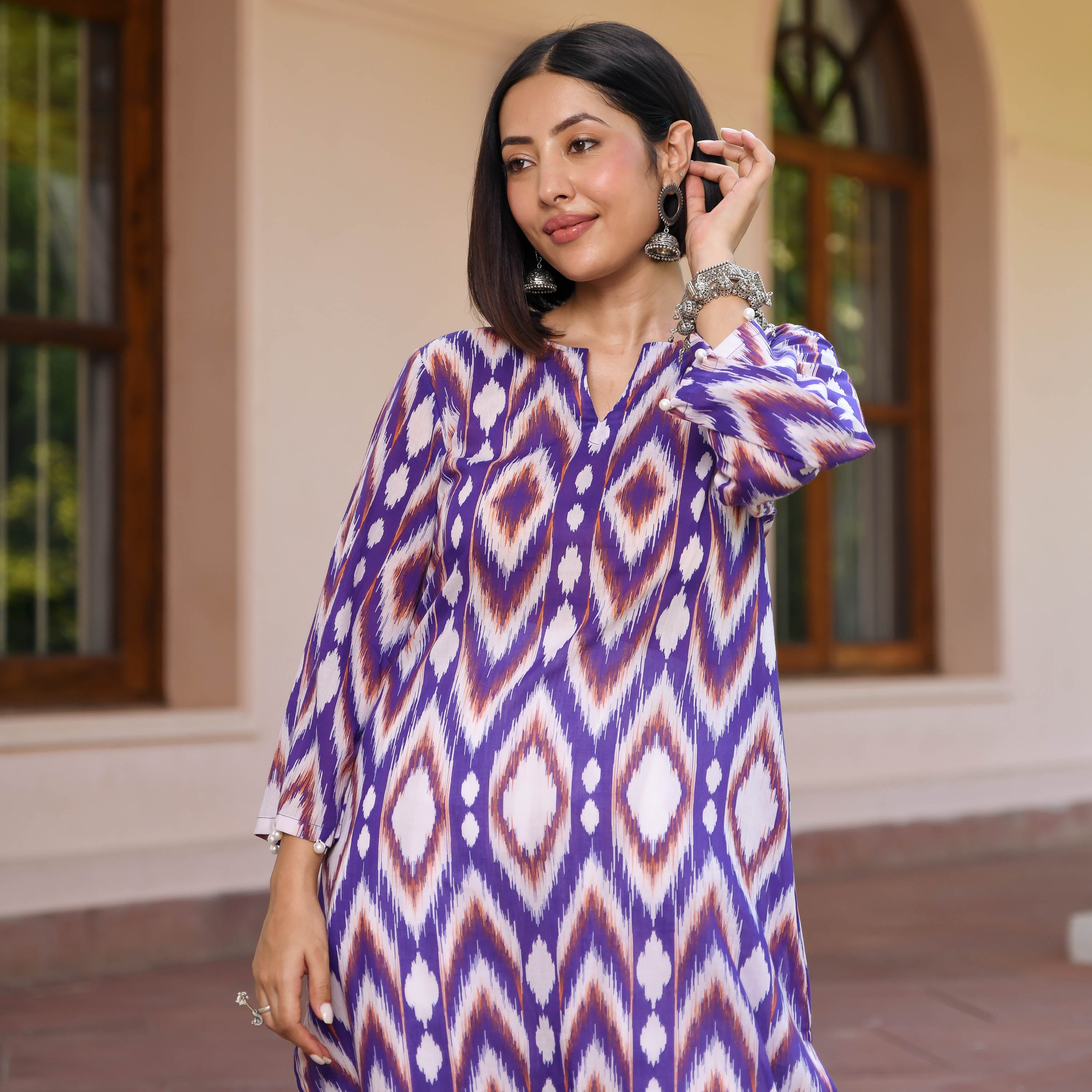 Ikkat Illusions Designer Cotton Kurta Set For Women Online