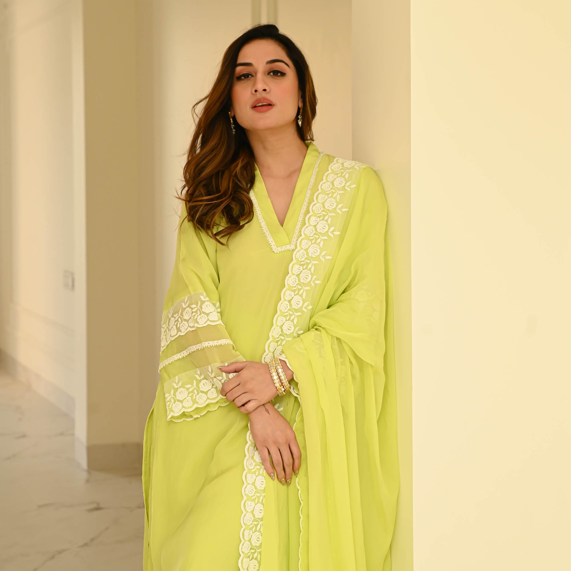 Green Designer Organza With Lace Suit Set For Women Online