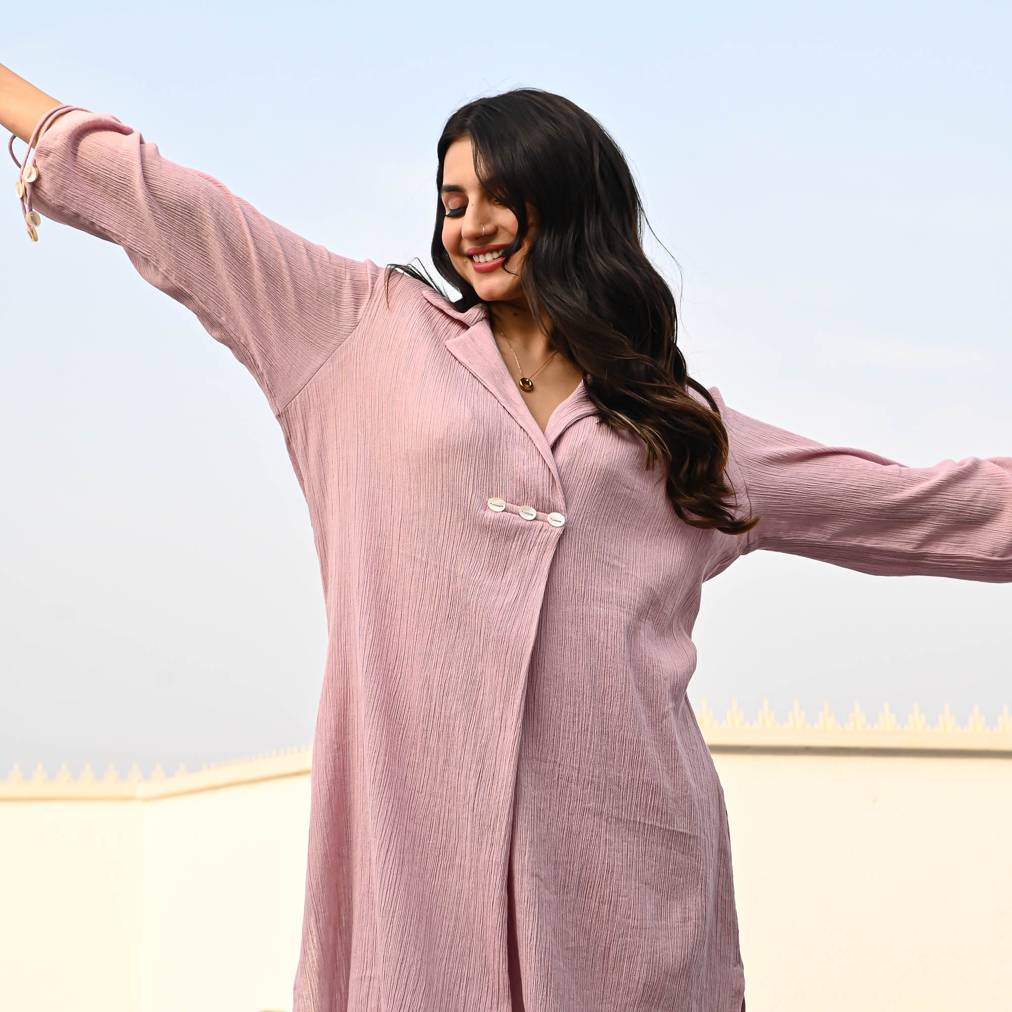 Mauve Crushed Cotton Designer Co ord Set For Women Online