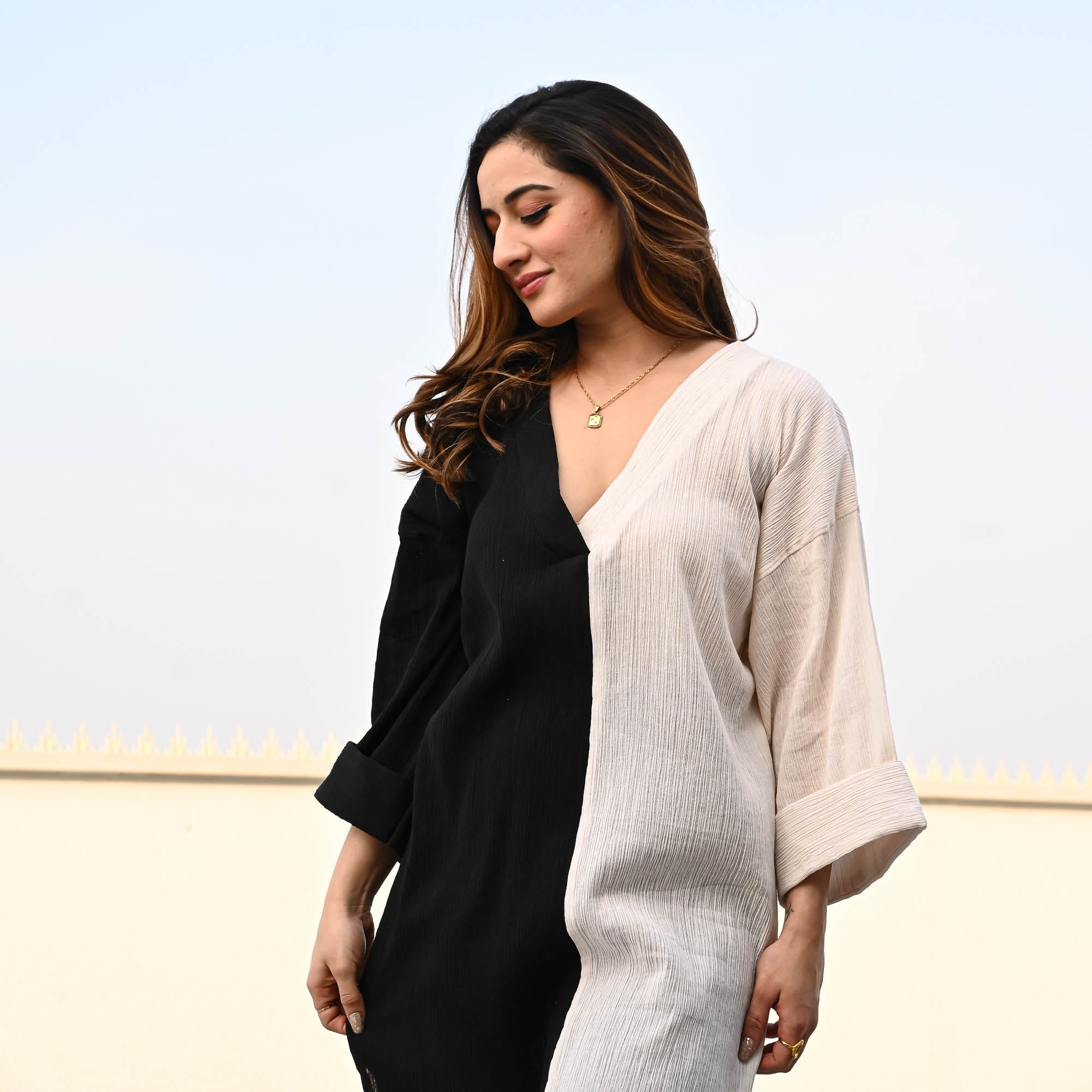 Color Block Crushed Cotton Designer Co ord Set For Women Online