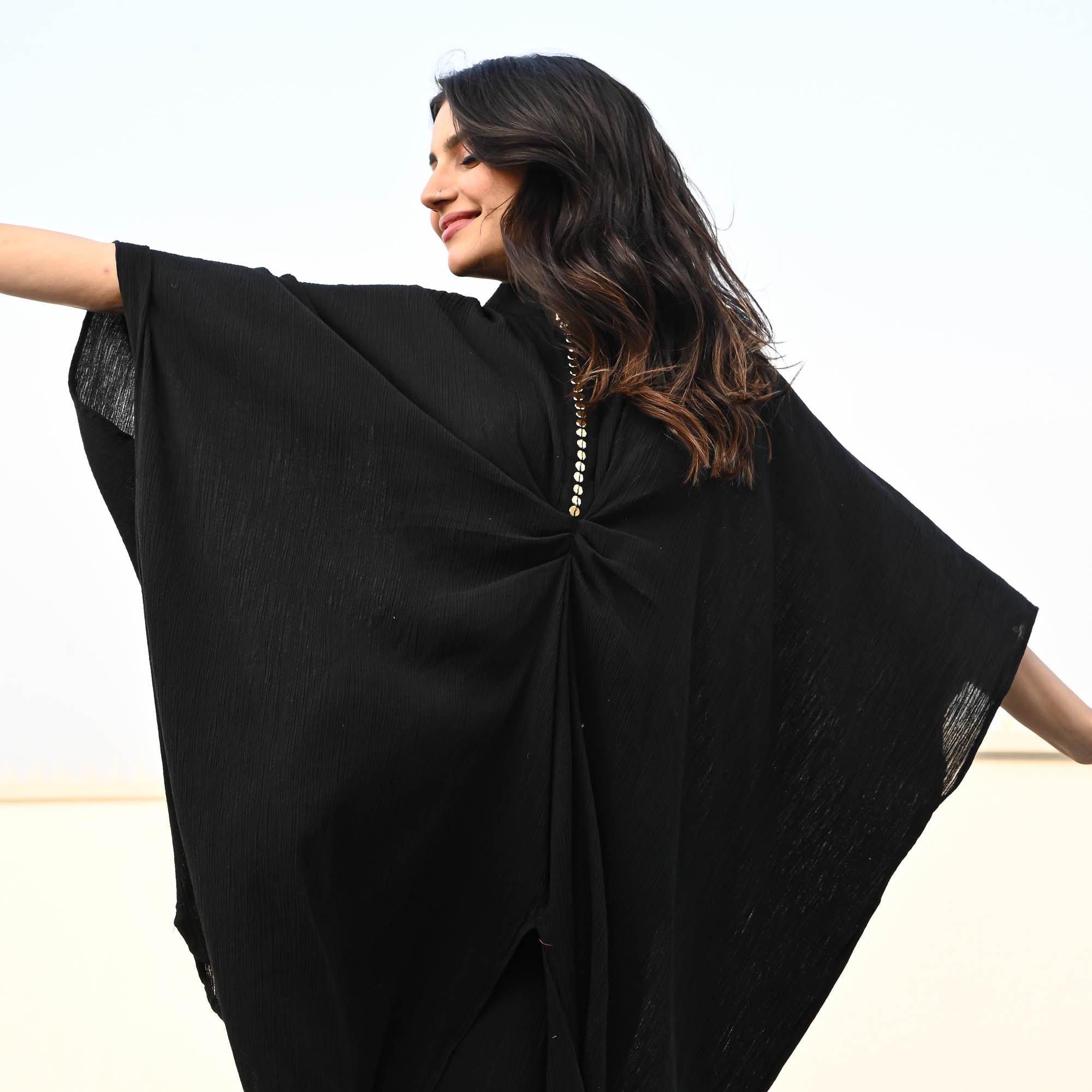 Black Crushed Cotton Designer Co ord Set For Women Online