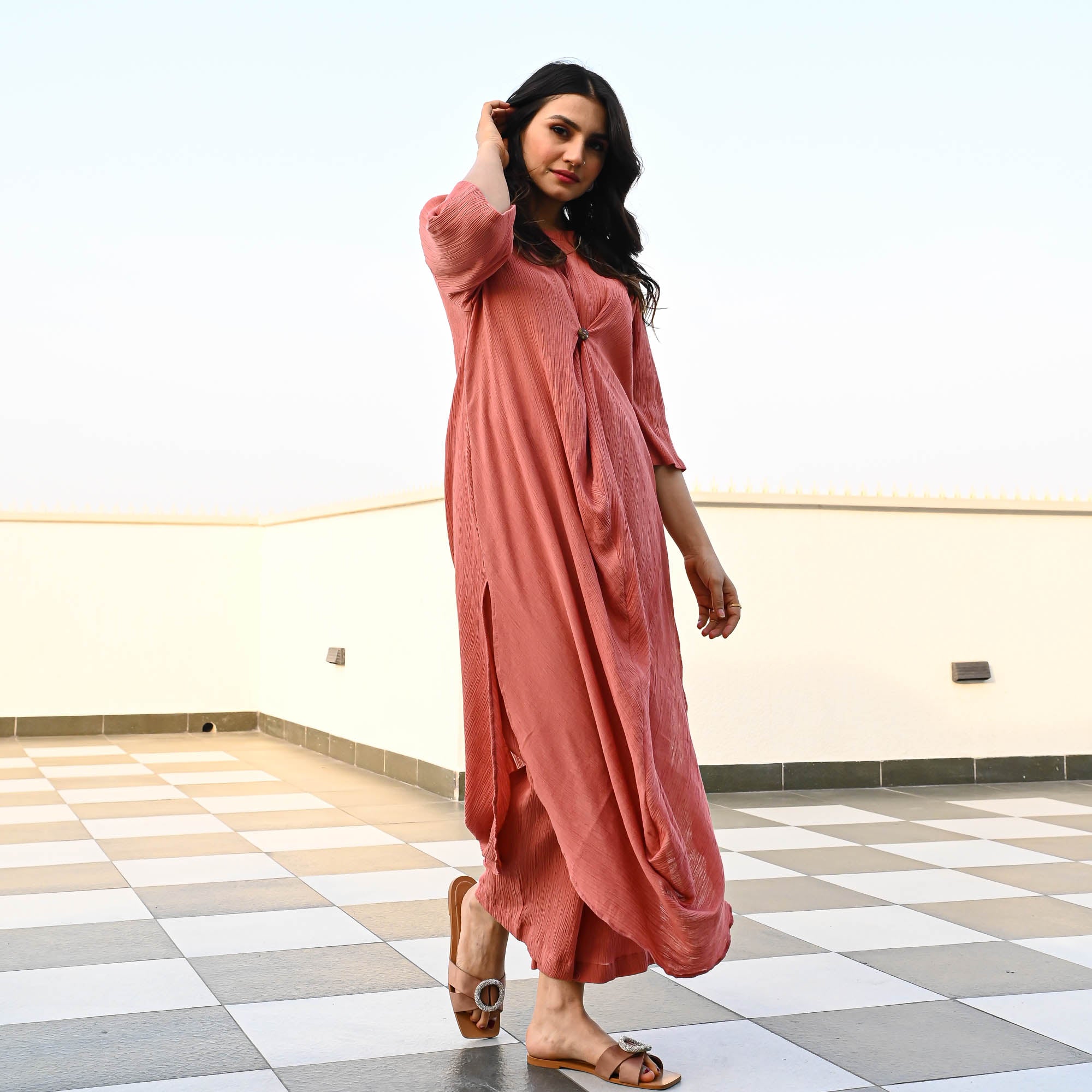 Rust Crushed Cotton Designer Co ord Set For Women Online