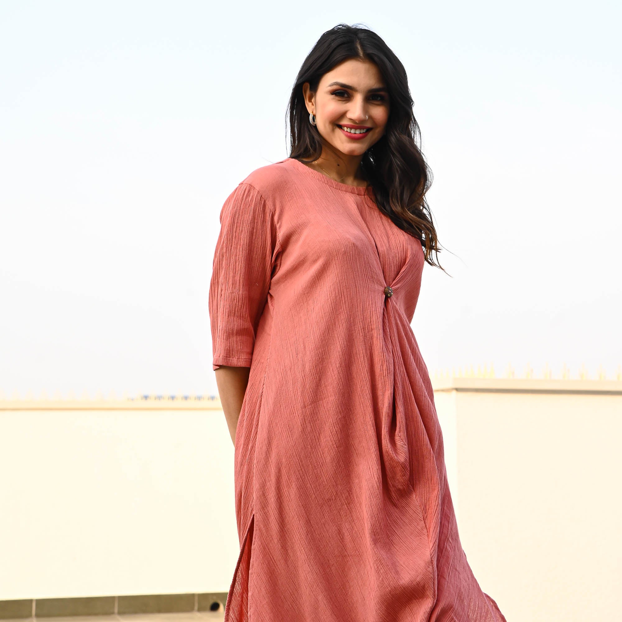 Rust Crushed Cotton Designer Co ord Set For Women Online