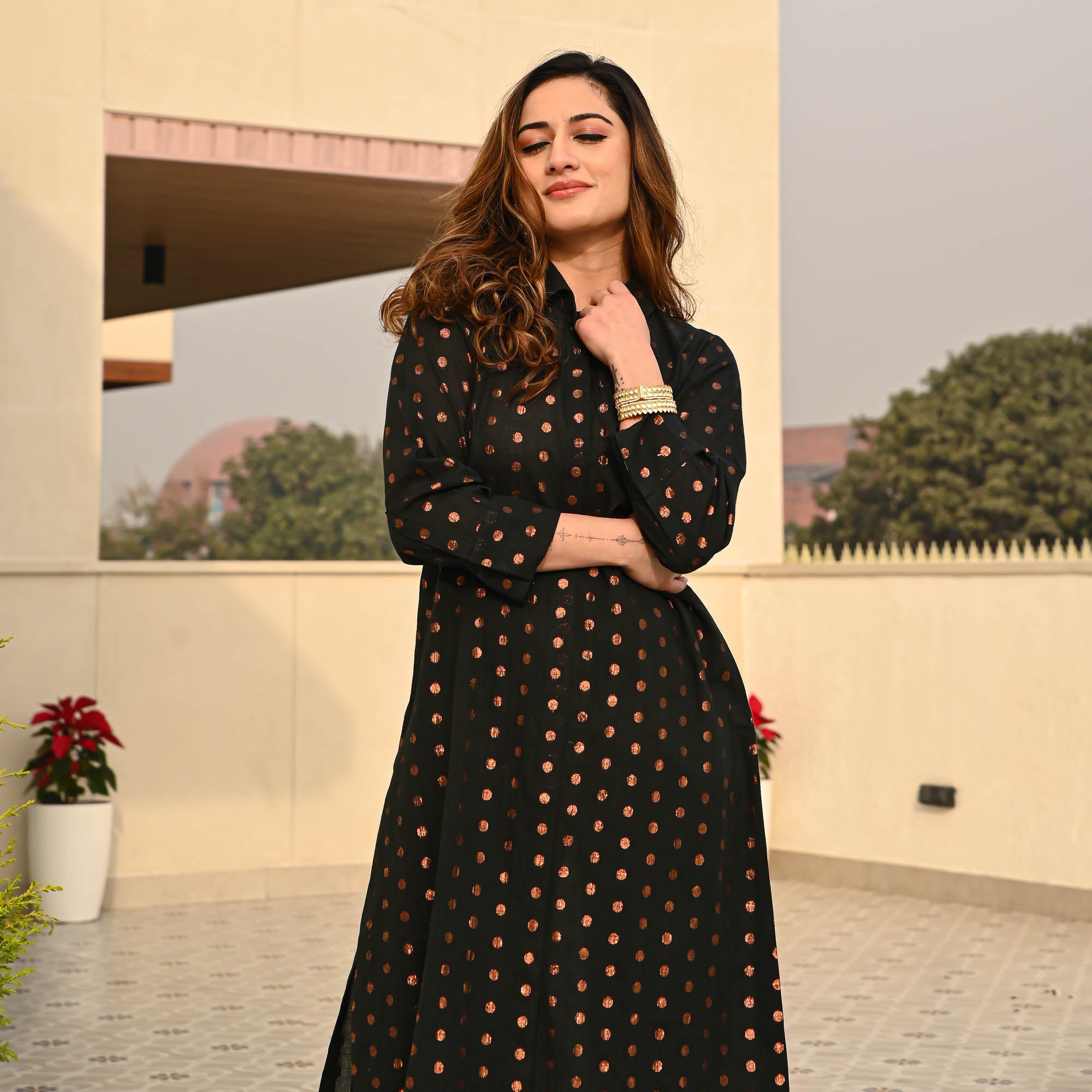 Black Cotton Lurex Designer Co ord Set For Women Online