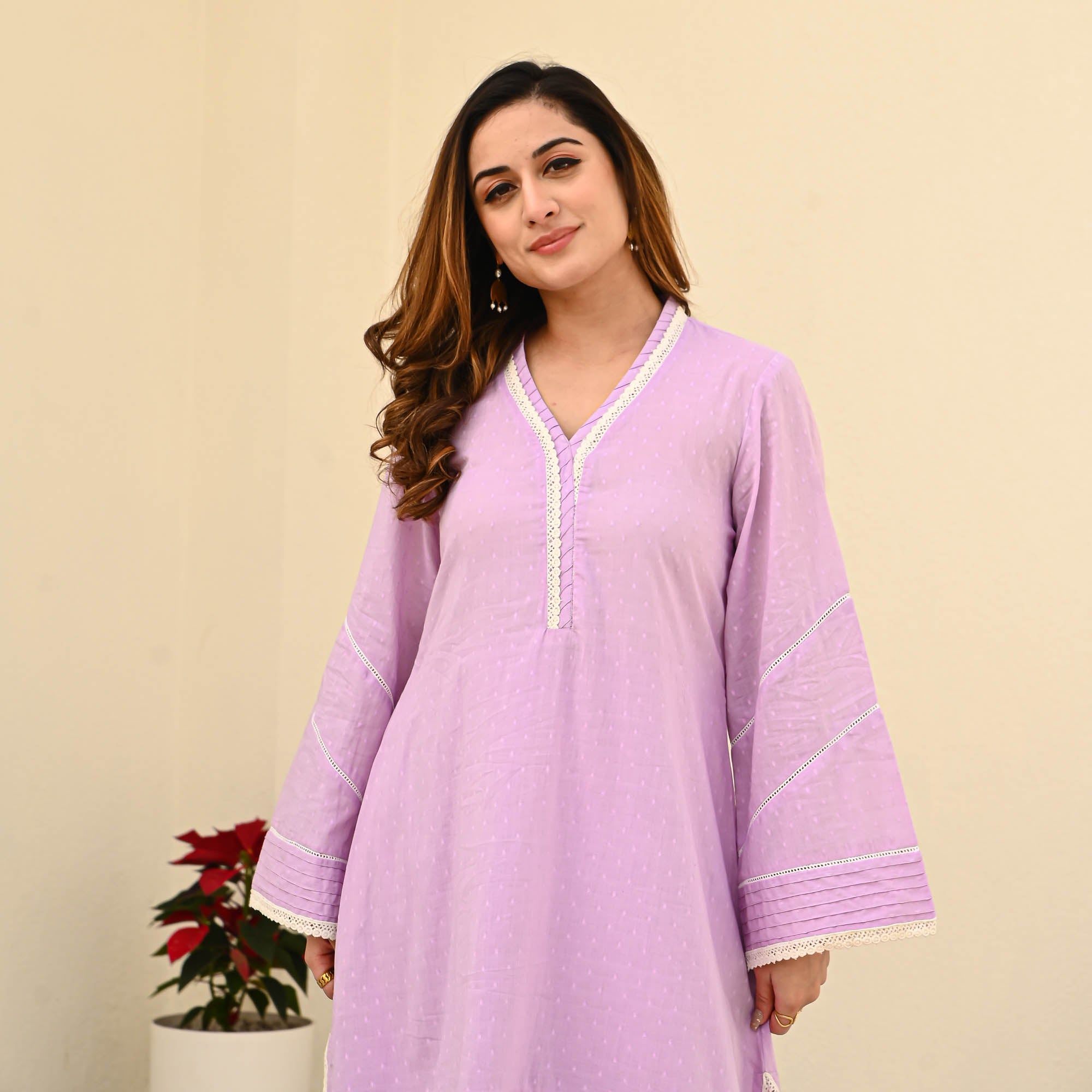 Lilac Lavender Cotton Dobby Designer Co-ord Set For Women Online