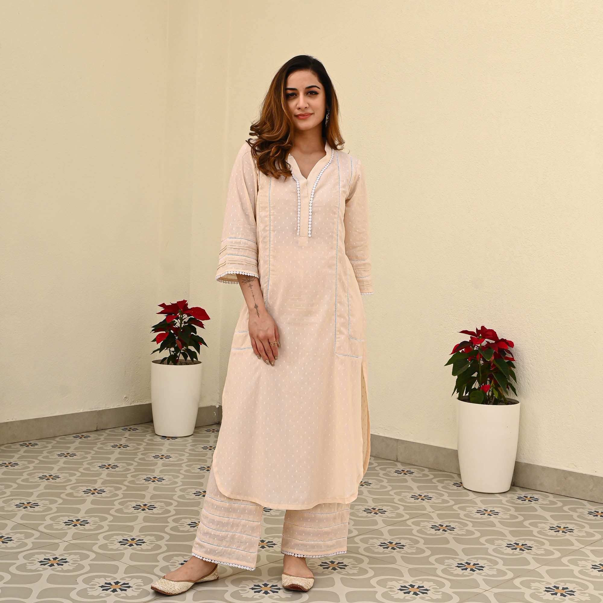 Autumn Pink Cotton Dobby Designer Co-ord Set For Women Online