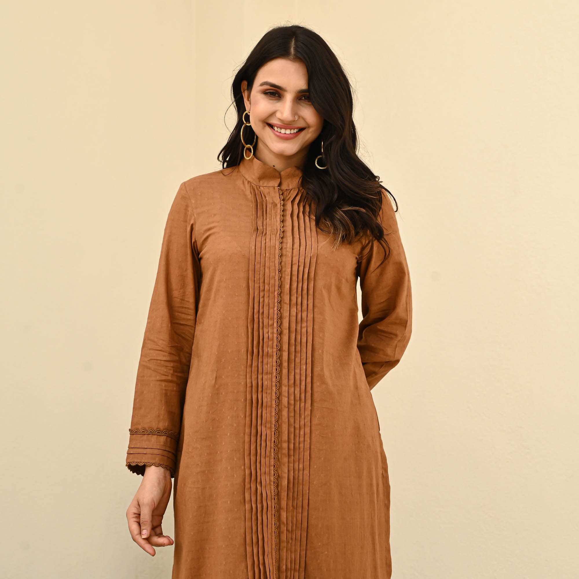 Latte Cotton Dobby Designer Co-ord Set For Women Online