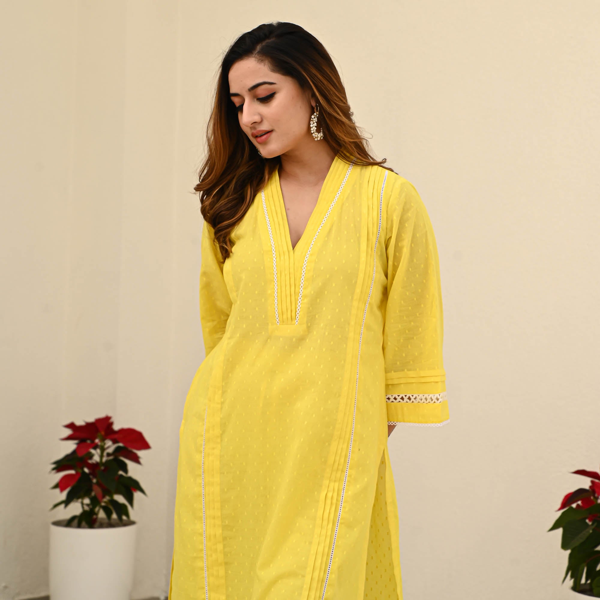 Dandelion Yellow Cotton Dobby Designer Co-ord Set For Women Online