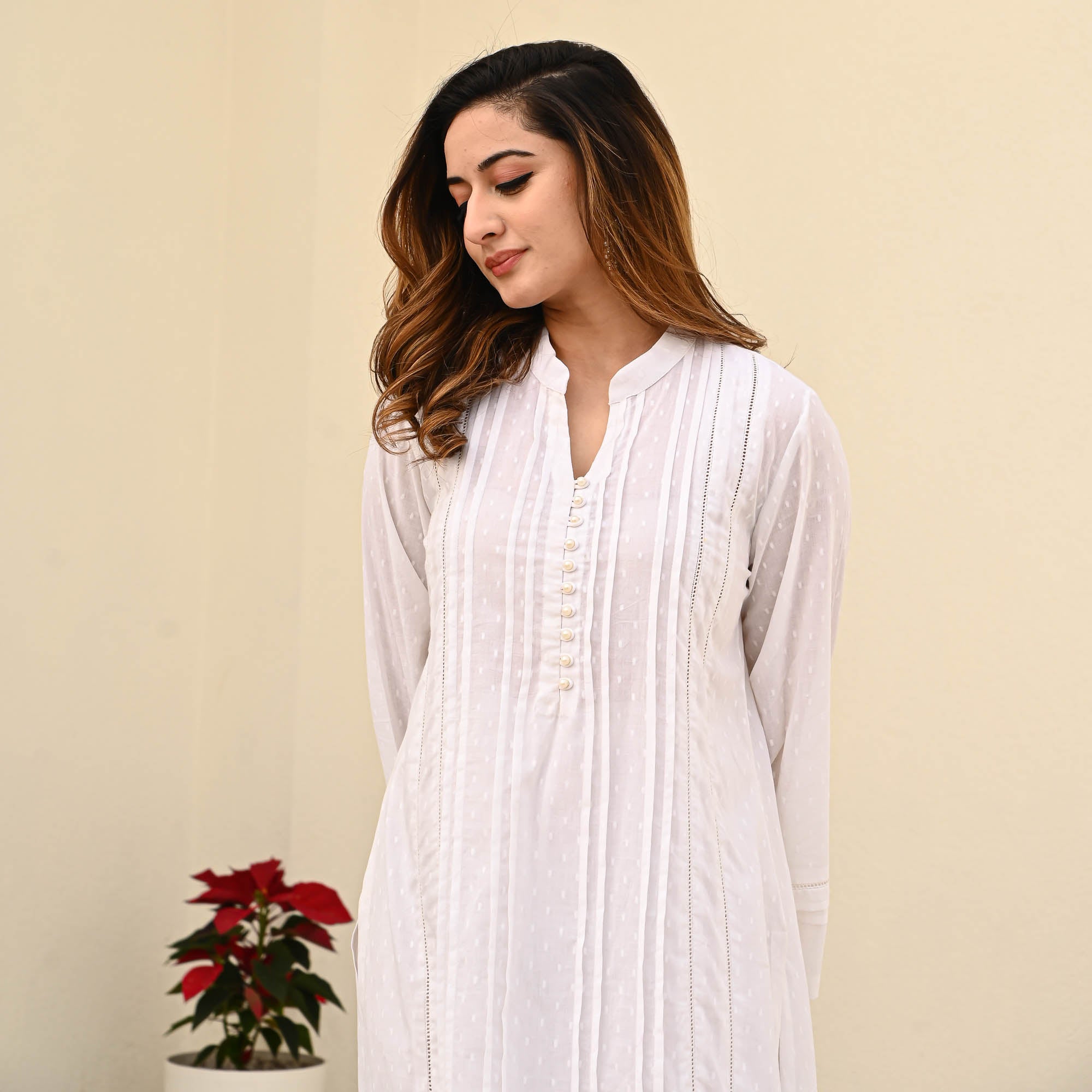 White Cotton Dobby Designer Co-ord Set For Women Online