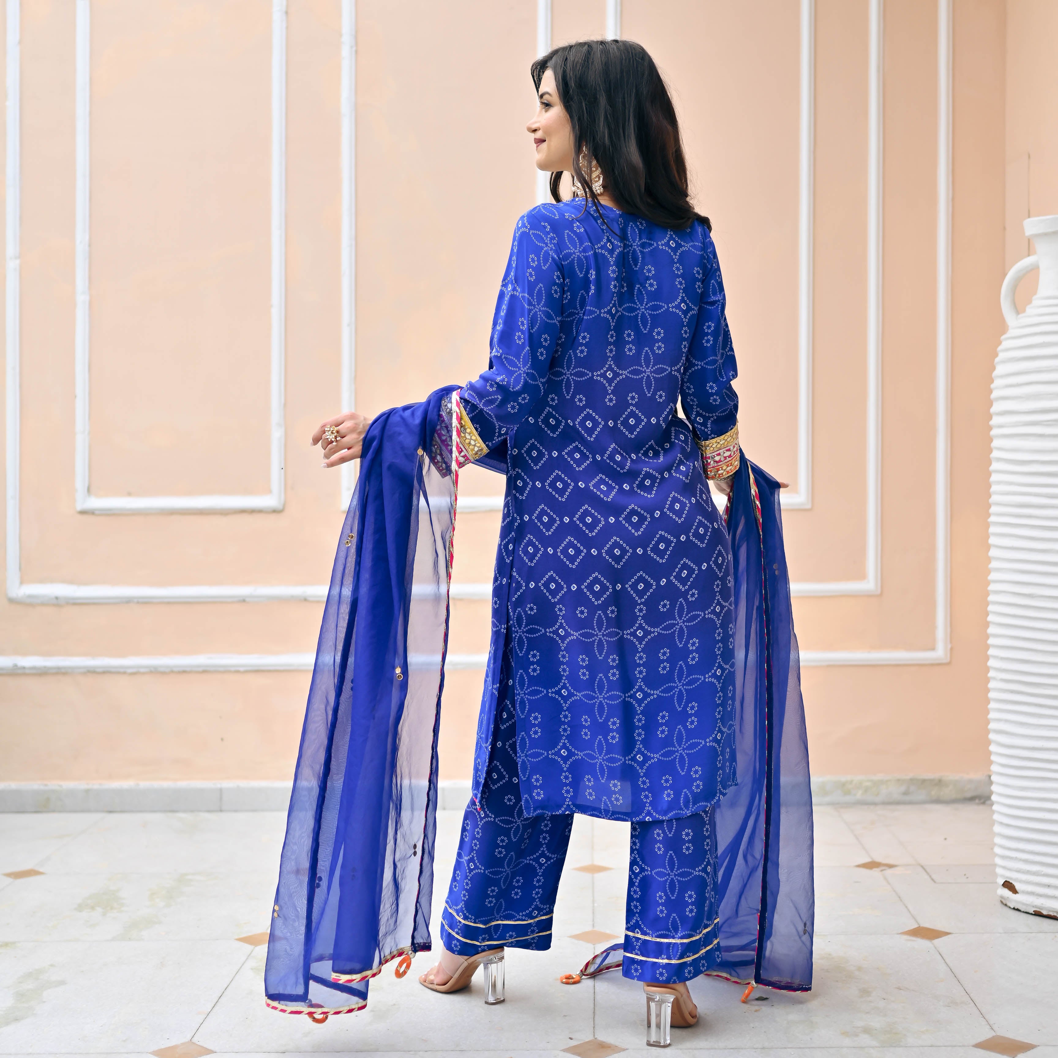 Blue Ombre Straight Suit Set for Women Online