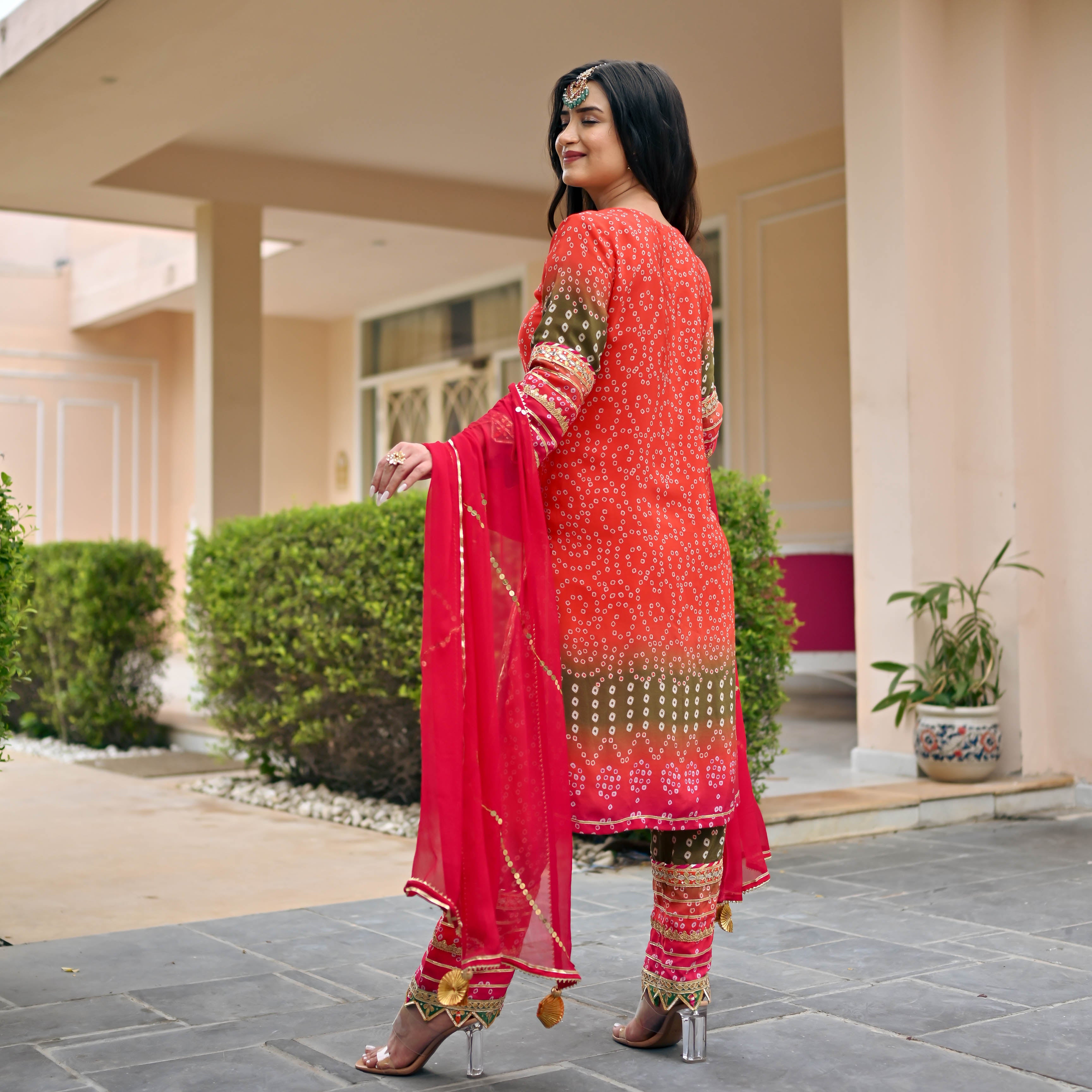 Multi Colour Bandhani Suit Set for Women Online