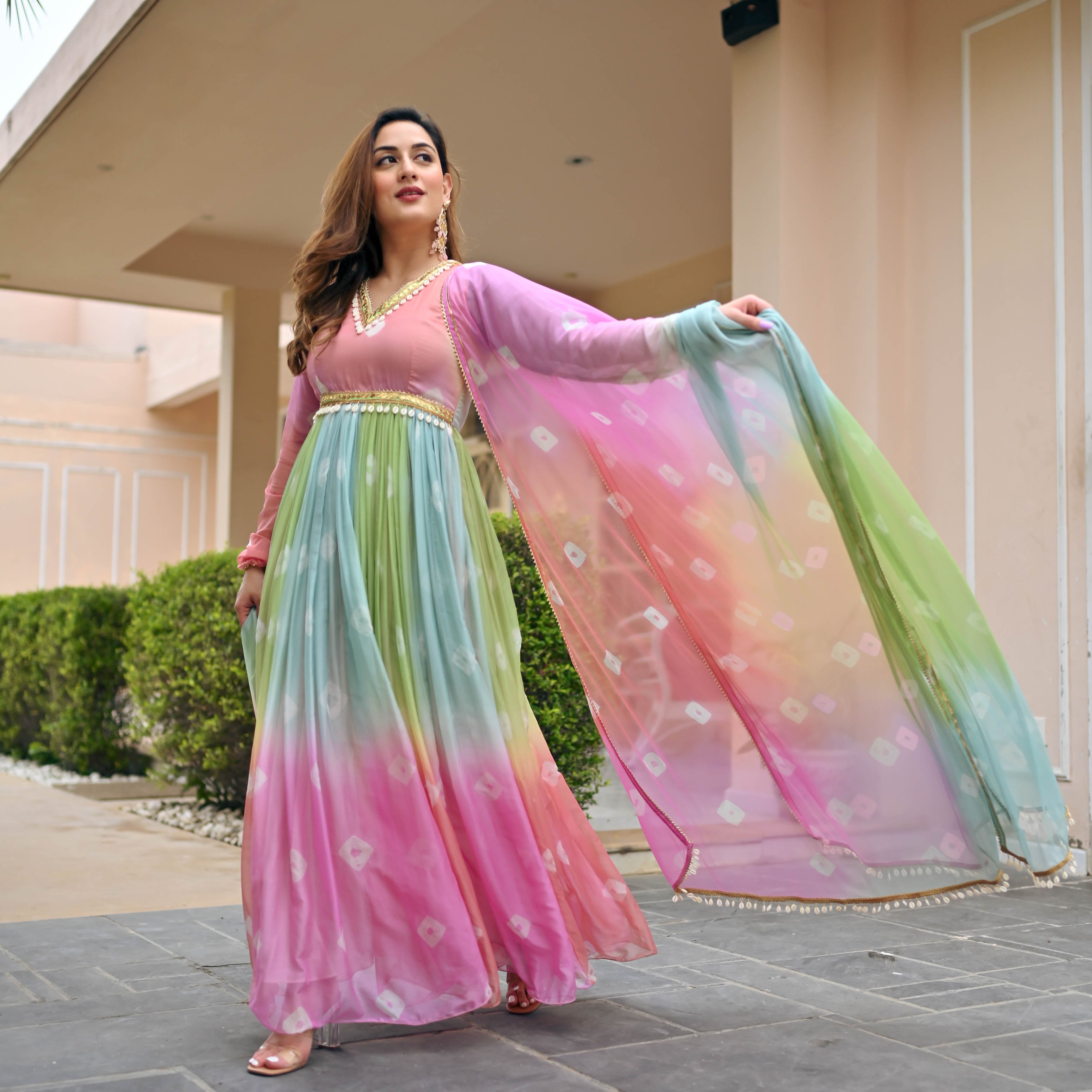 Multi-colour Pastel Dress with Dupatta for Women Online