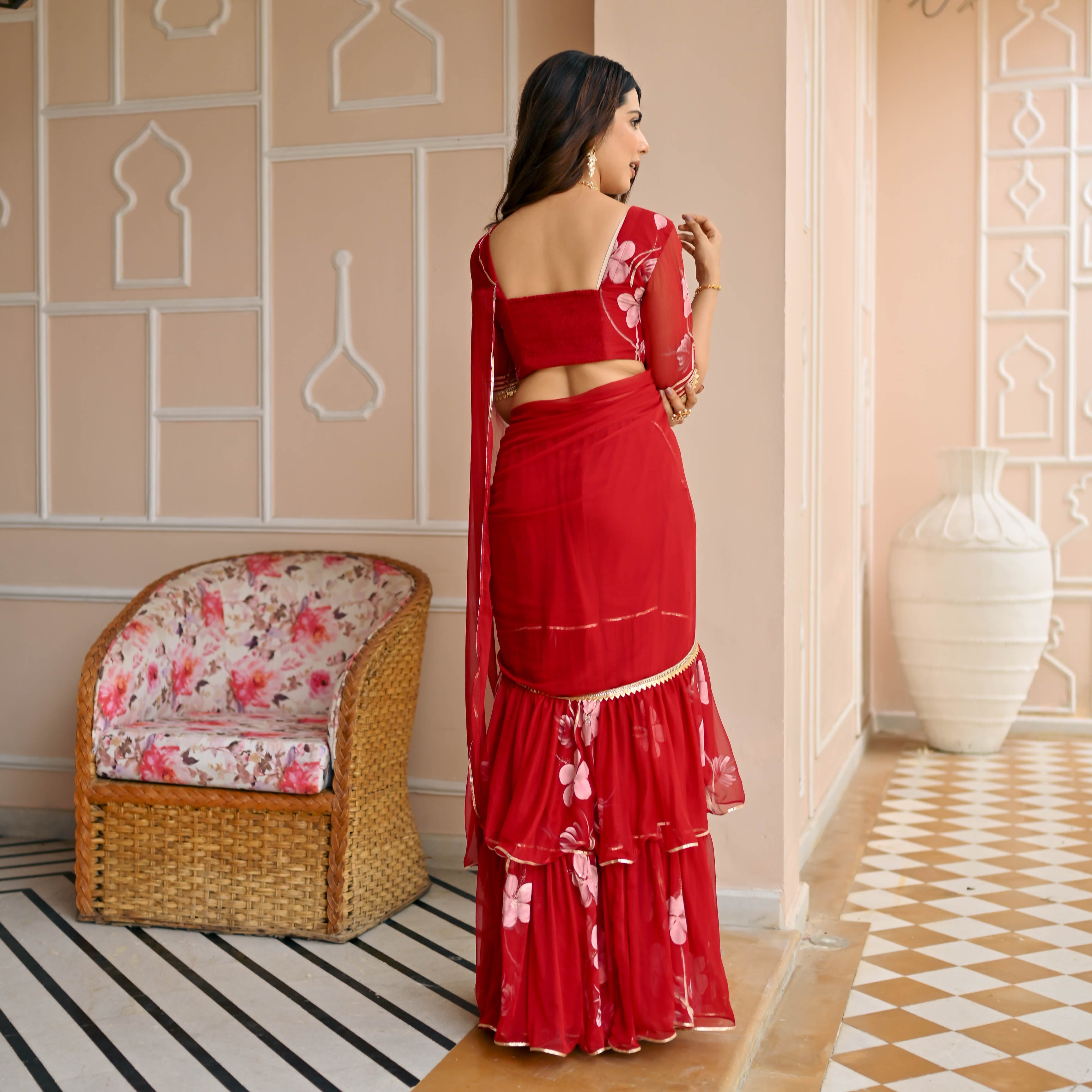 Red Handpainted Saree for Women Online