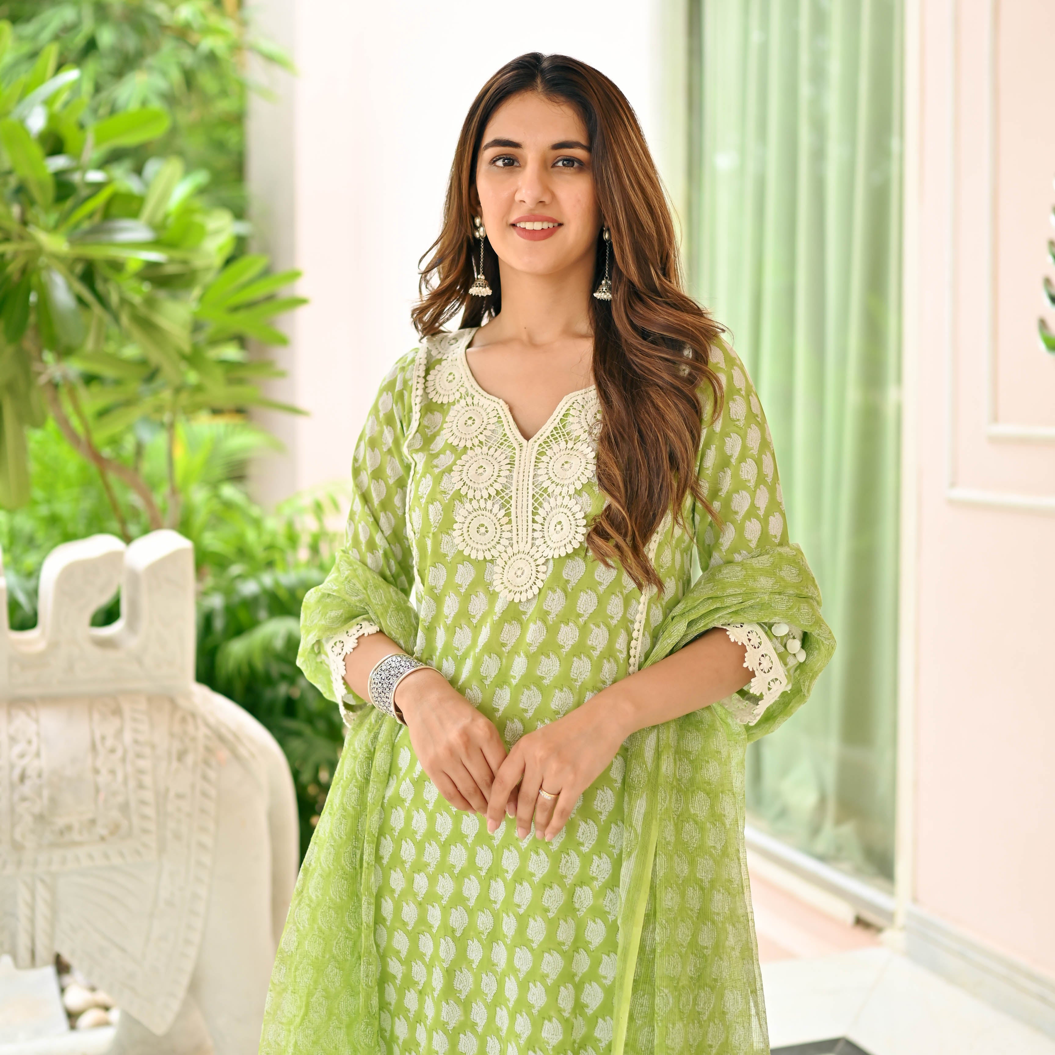 211023 (E2904) SLITTED KURTI - Parrot Green – ELENTRA DESIGNS BY NIMI HEINS