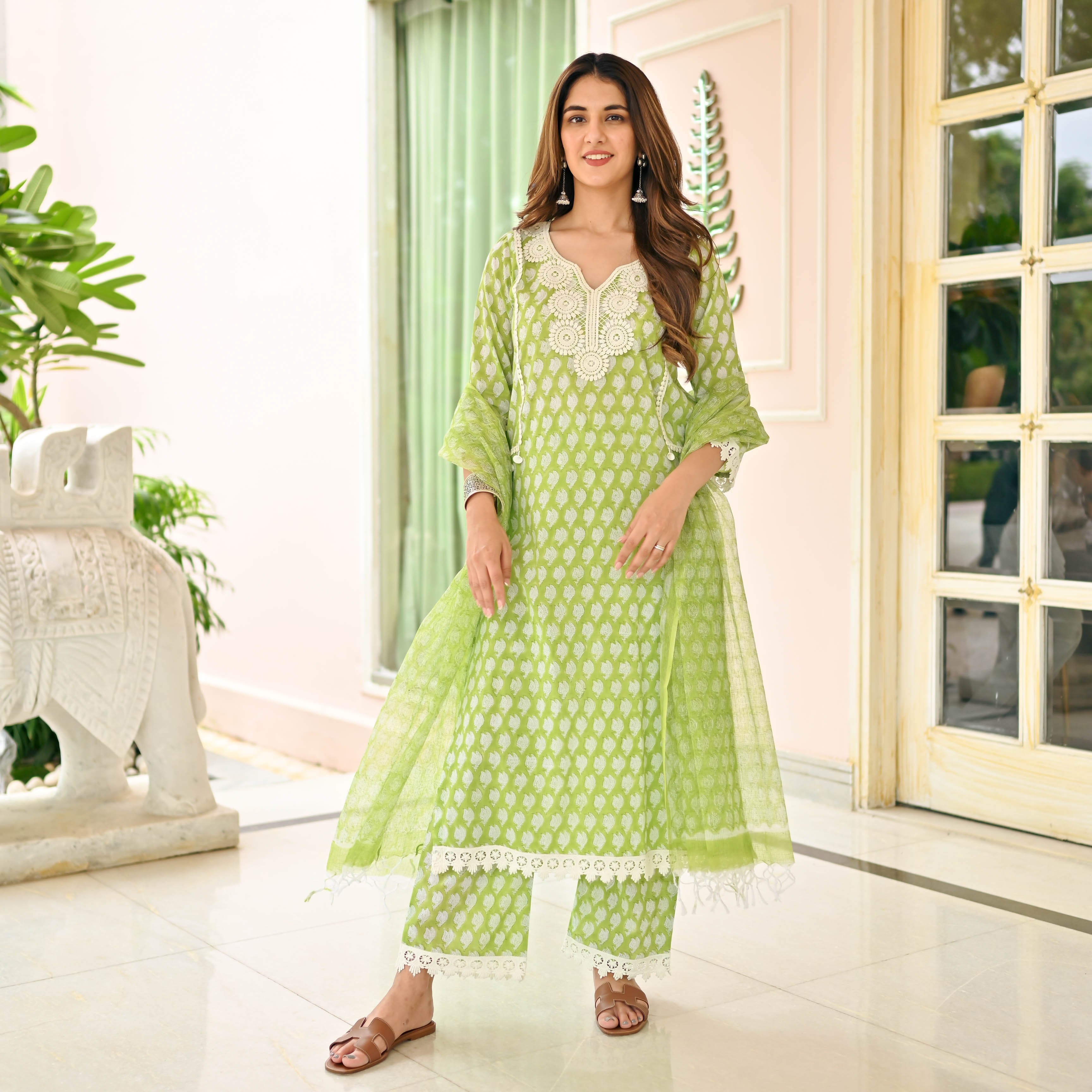 Parrot Green Color Party wear Dhoti Suit