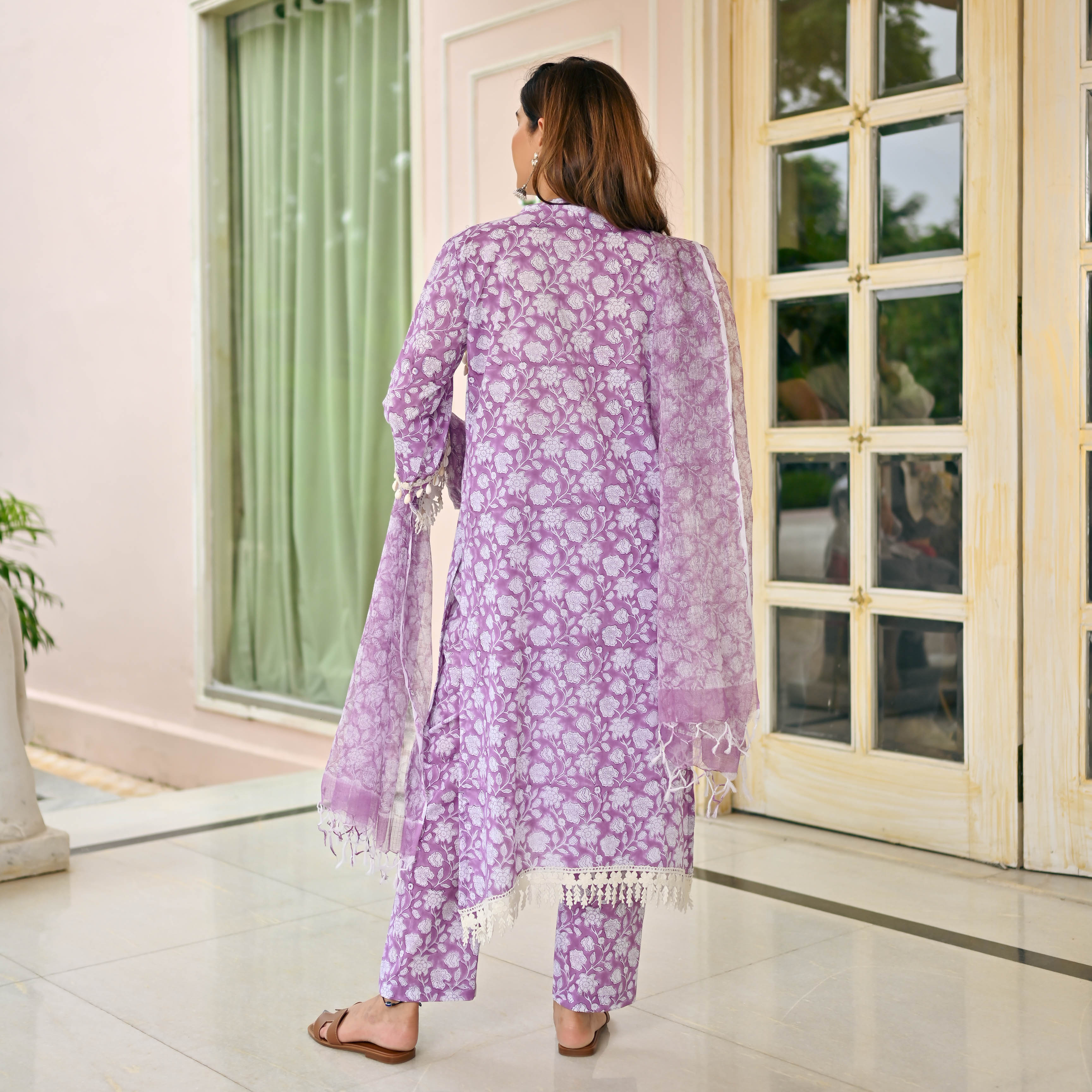 Purple Cotton Suit with Kota Doriya Dupatta for Women Online
