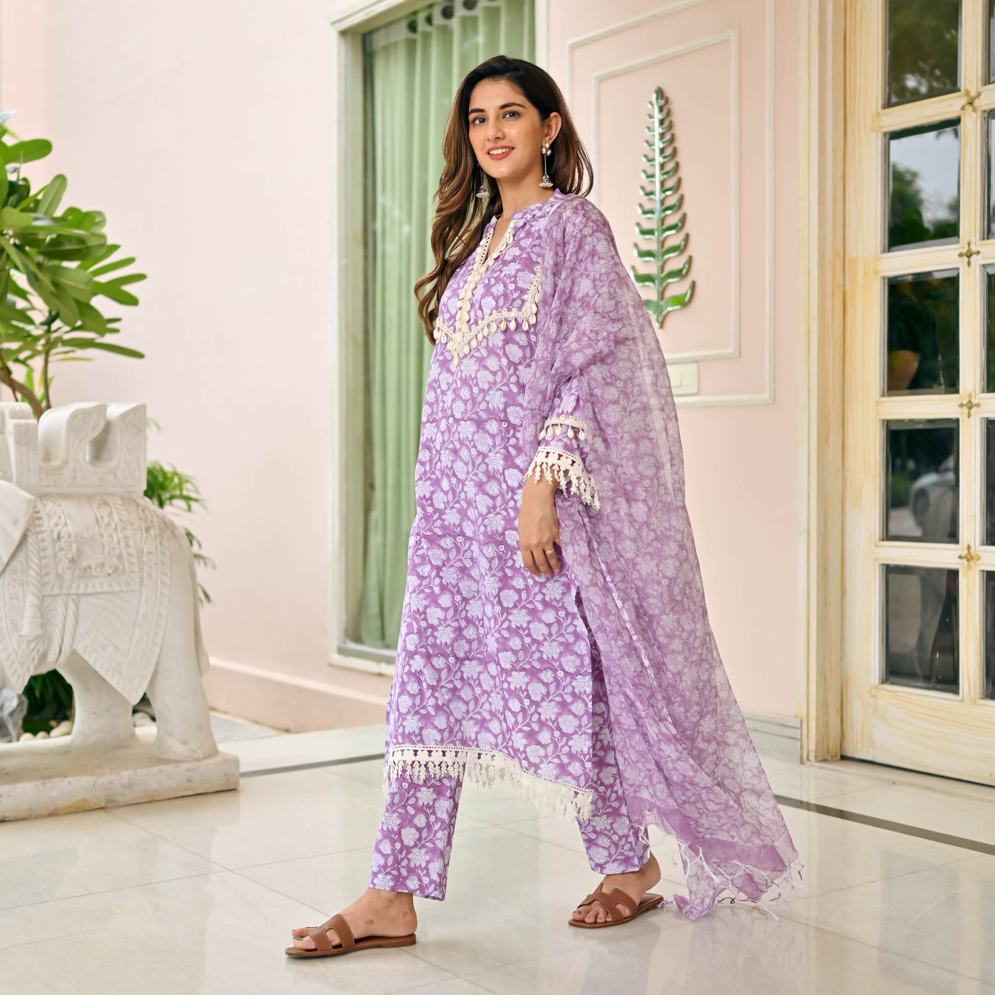 Purple Cotton Suit with Kota Doriya Dupatta for Women Online