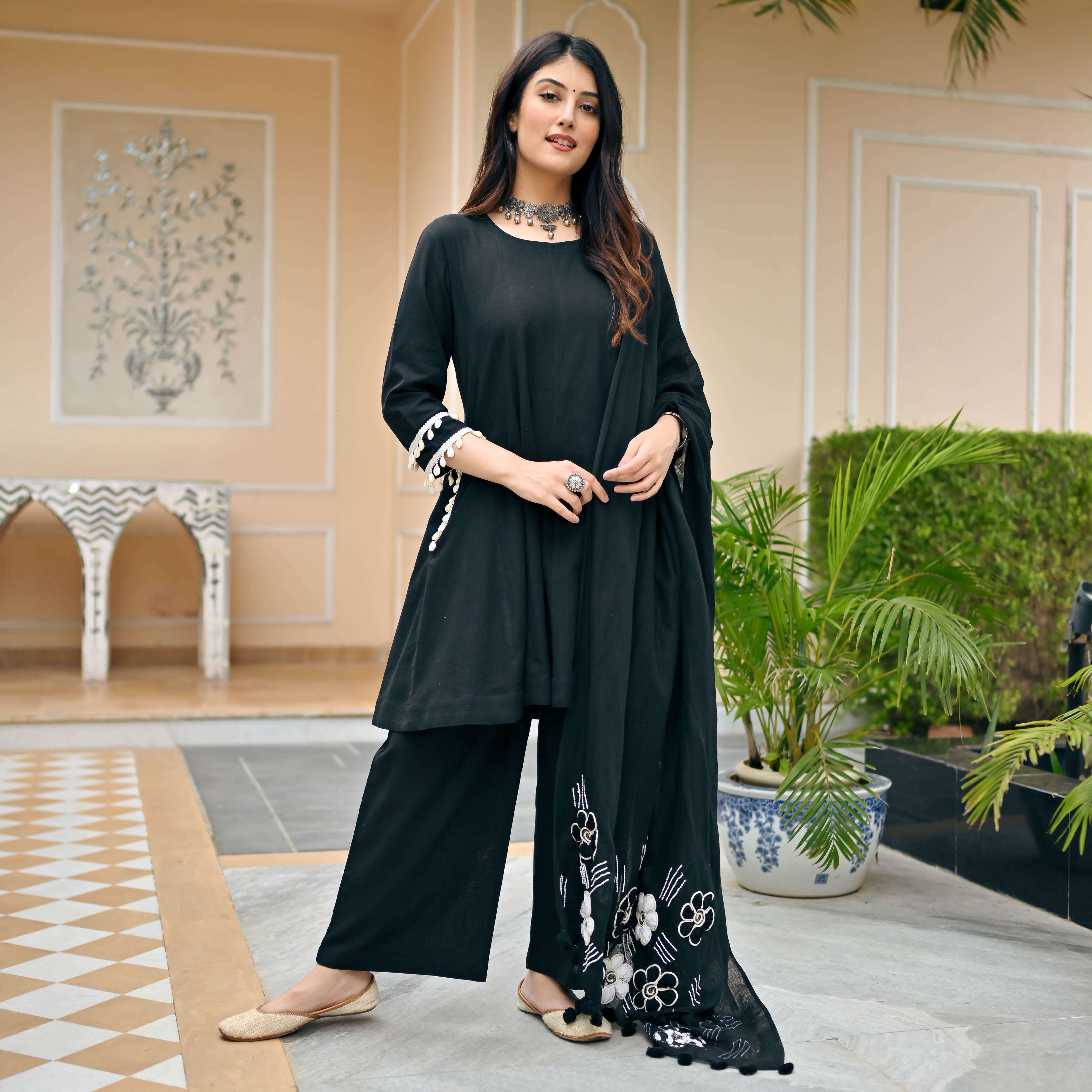Black Noir Suit With Embroidered Dupatta For Women Online