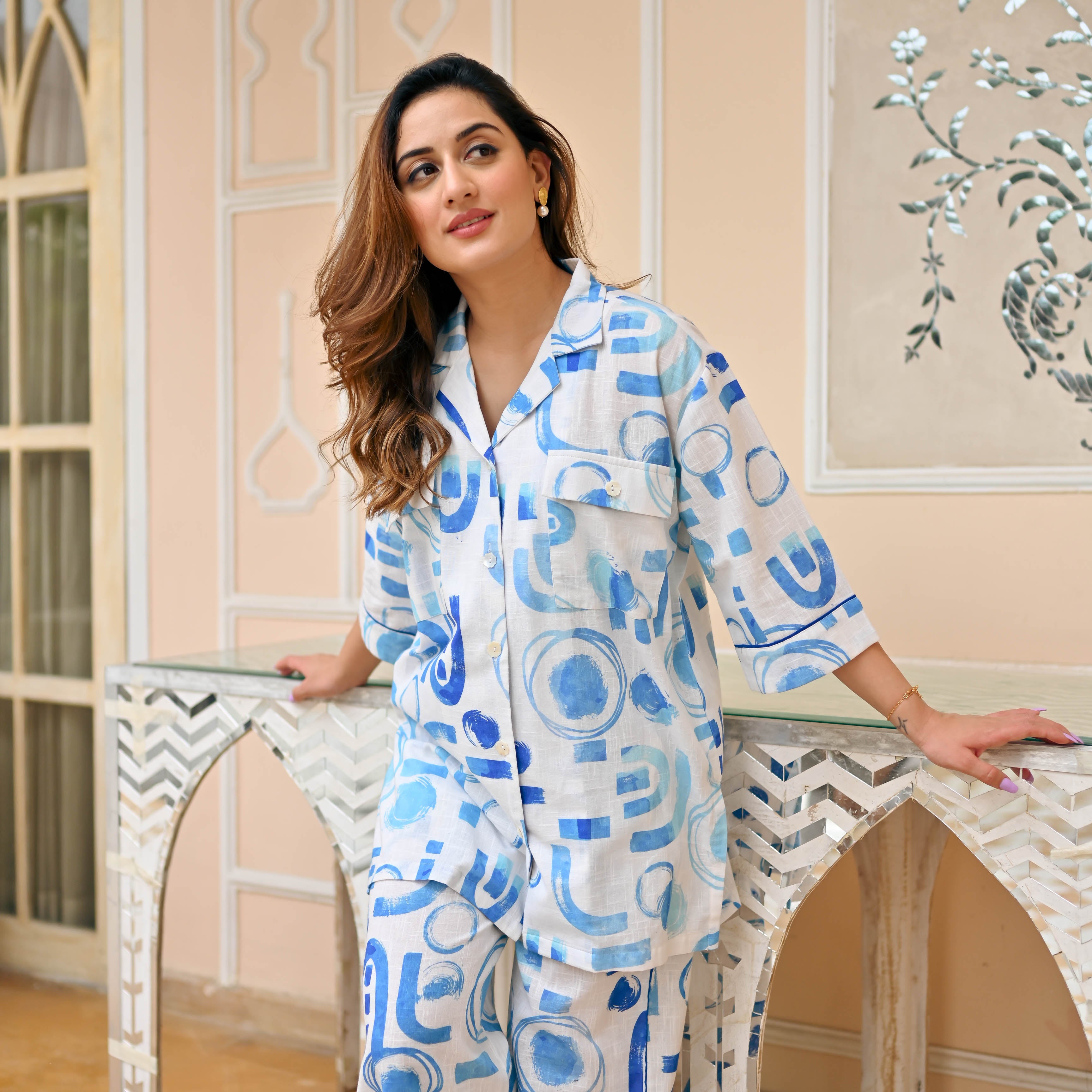 Abigail Adorn White Printed Designer Cotton Co-ord Set For Women Online