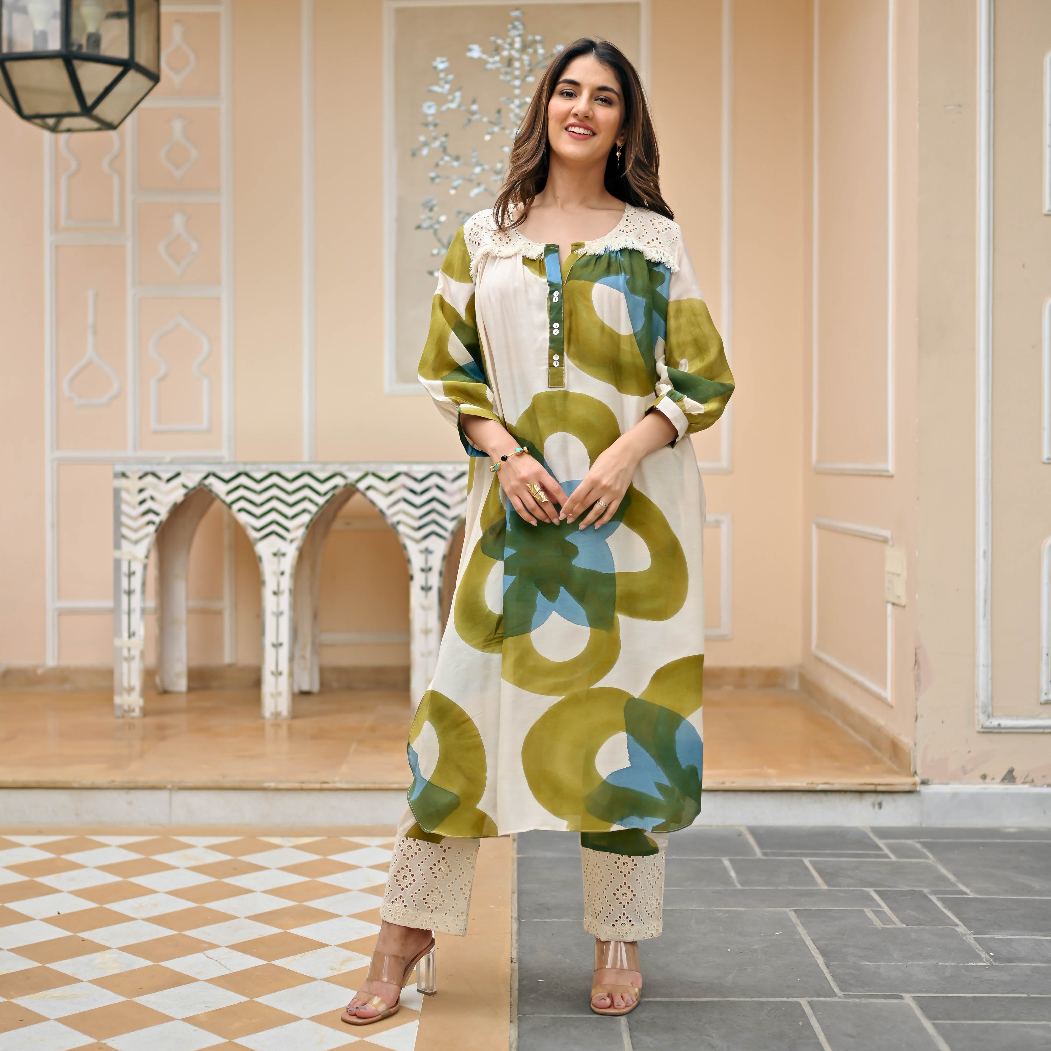 Beige Floral Printed Co-ord Set for Women Online