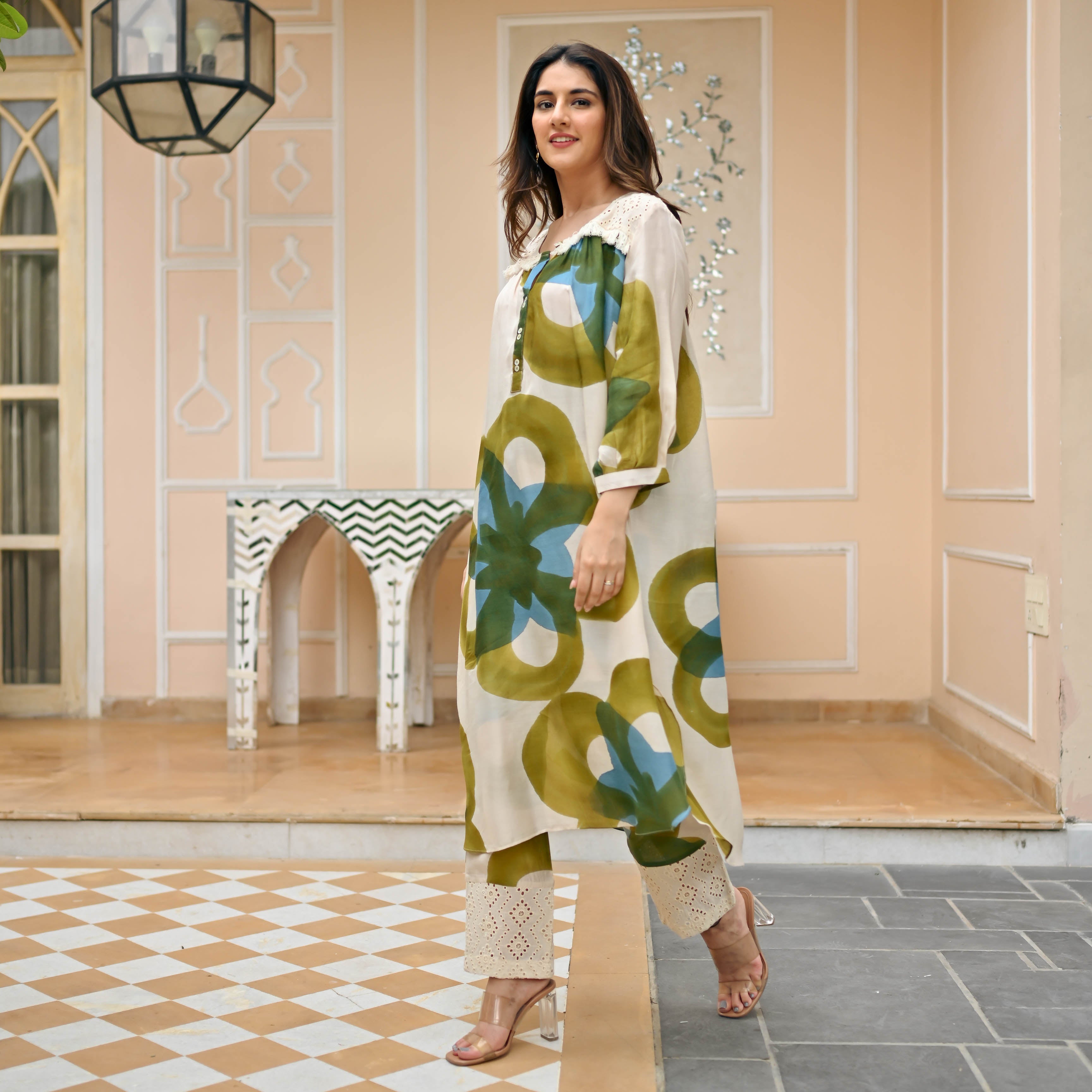 Beige Floral Printed Co-ord Set for Women Online