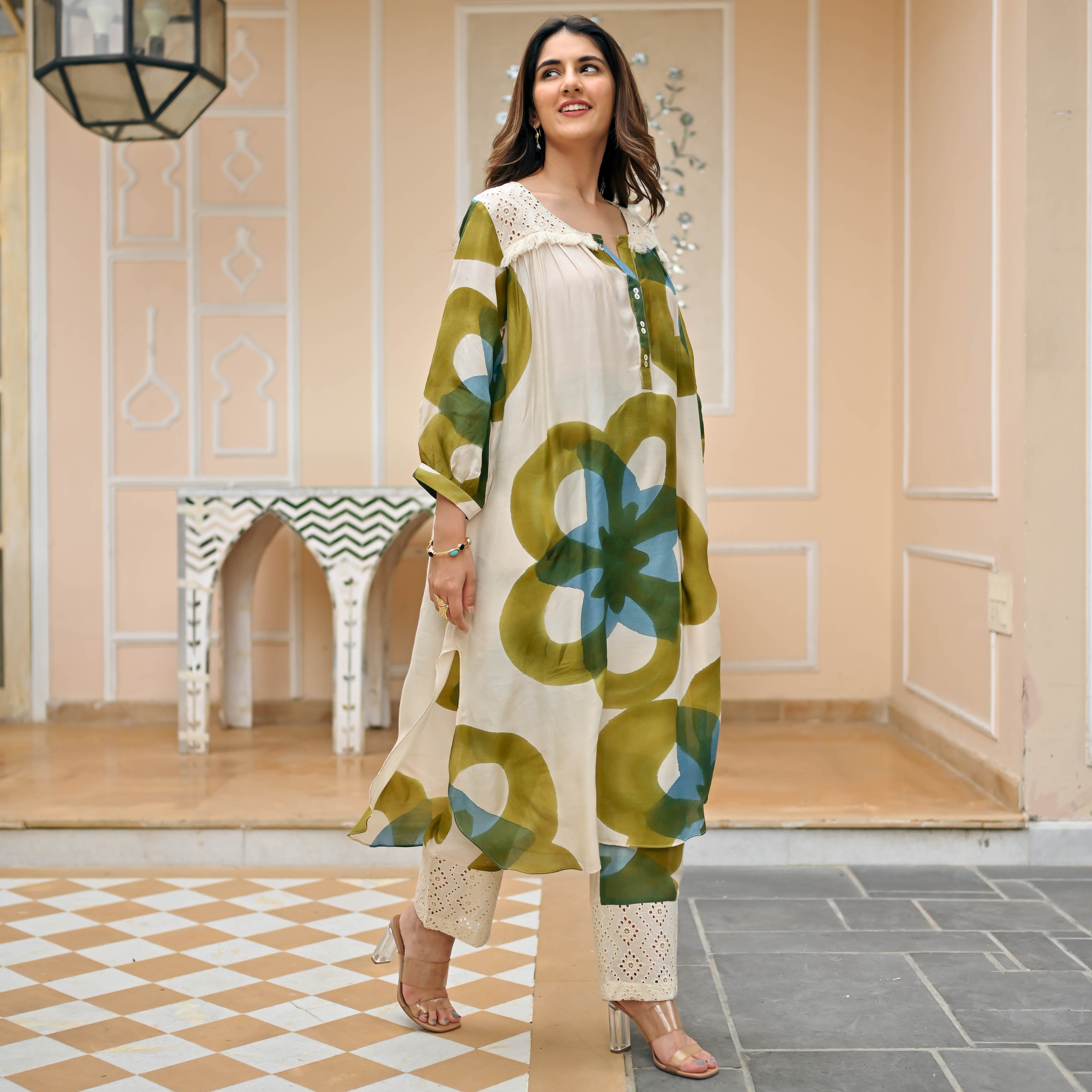 Nore Nouveau Beige Printed Designer Cotton Co-ord Set For Women Online