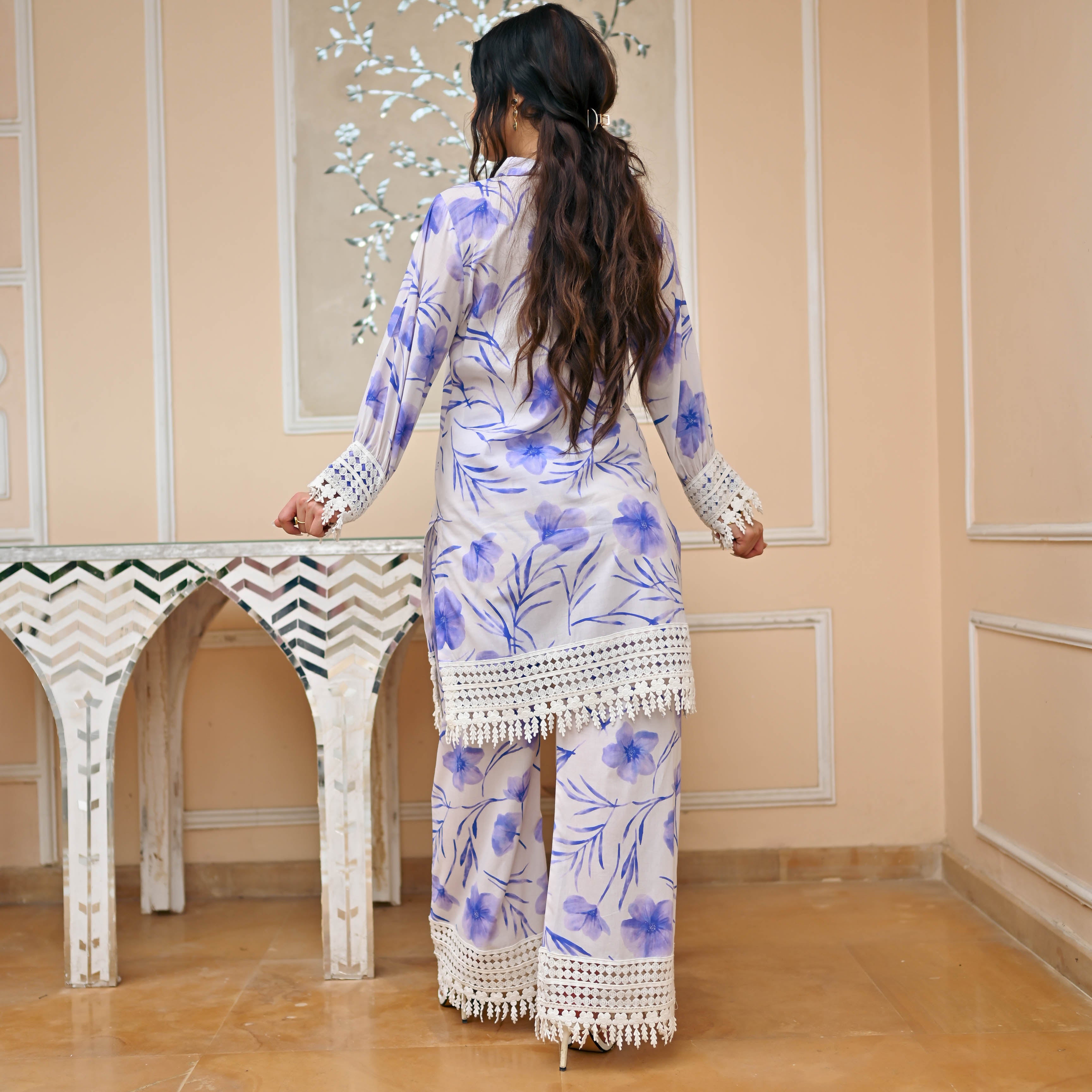 White Blue Cotton Co-ord Set for Women Online