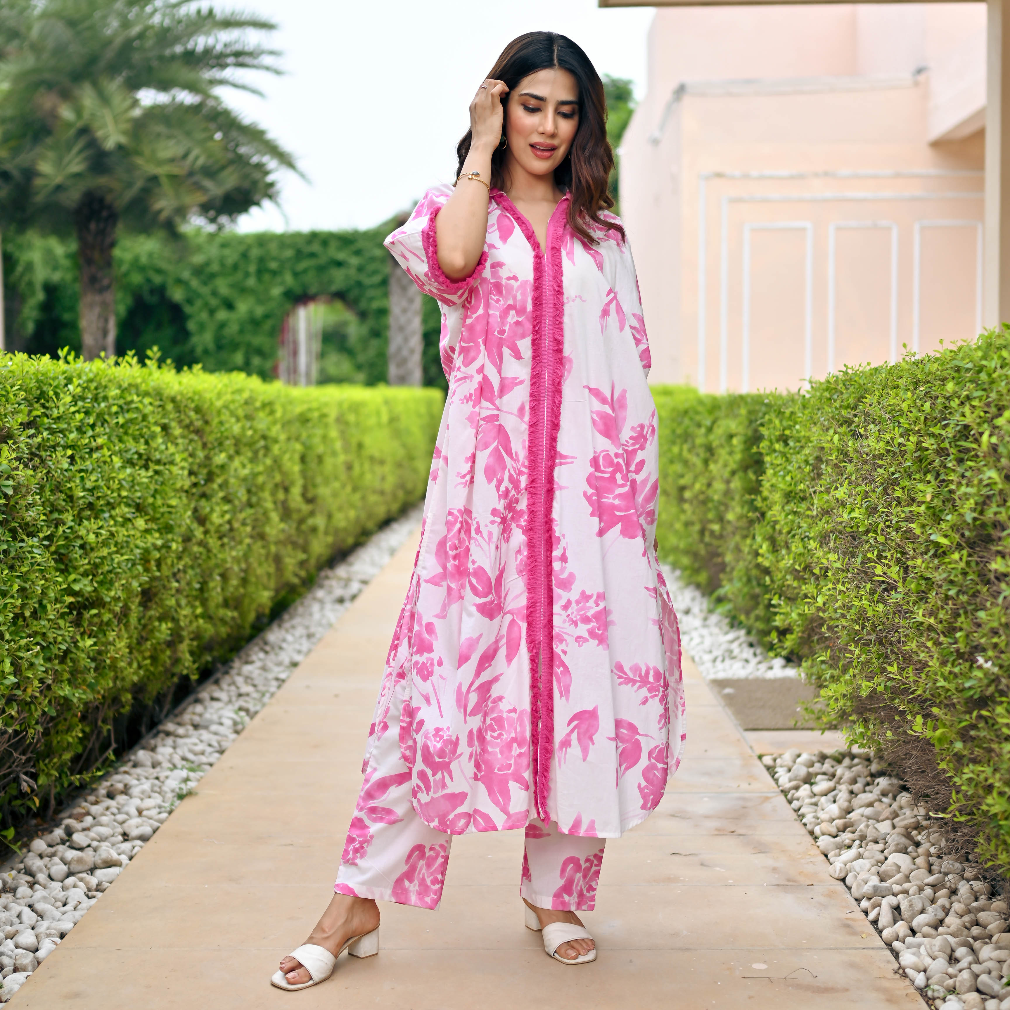 Avery Array White Pink Designer Cotton Co-ord Set For Women Online